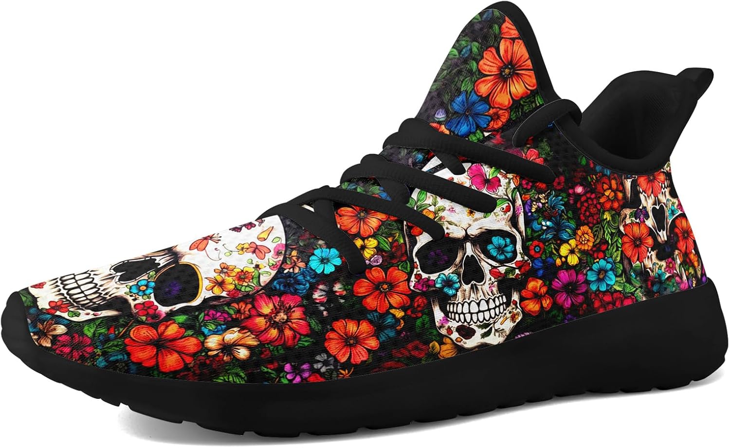 Skull Walking Shoes for Men Mesh Athletic Road Running Shoes Lightweight Breathable Halloween Training Sports Shoes Tennis Walking Sneaker