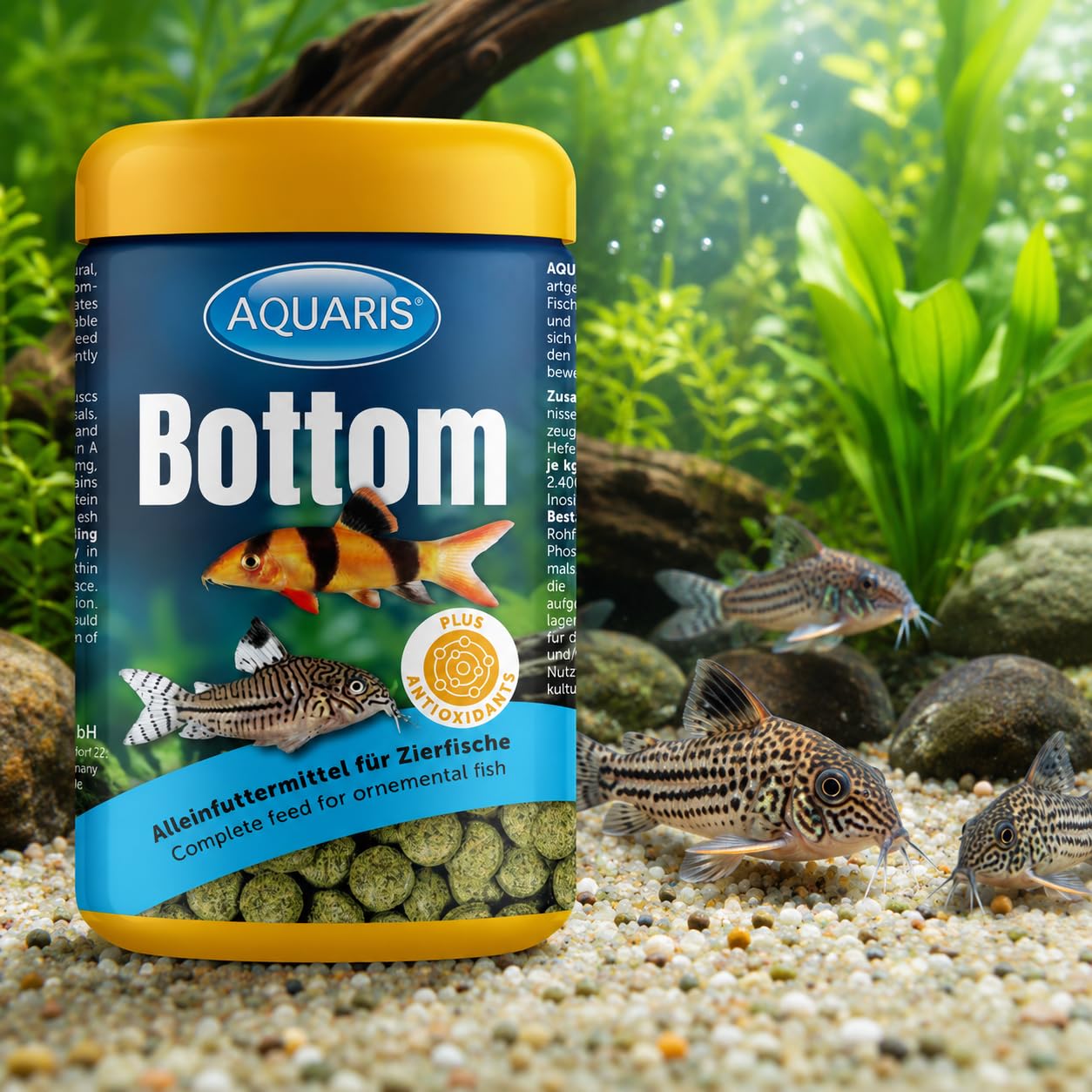 AQUARIS Bottom Tablette - Nourriture pour Poissons de Fond d’Aquarium. Aliment Principal, très digeste pour loches, Poissons-Chats, sans Troubler l’Eau - 250 ML - 145 g