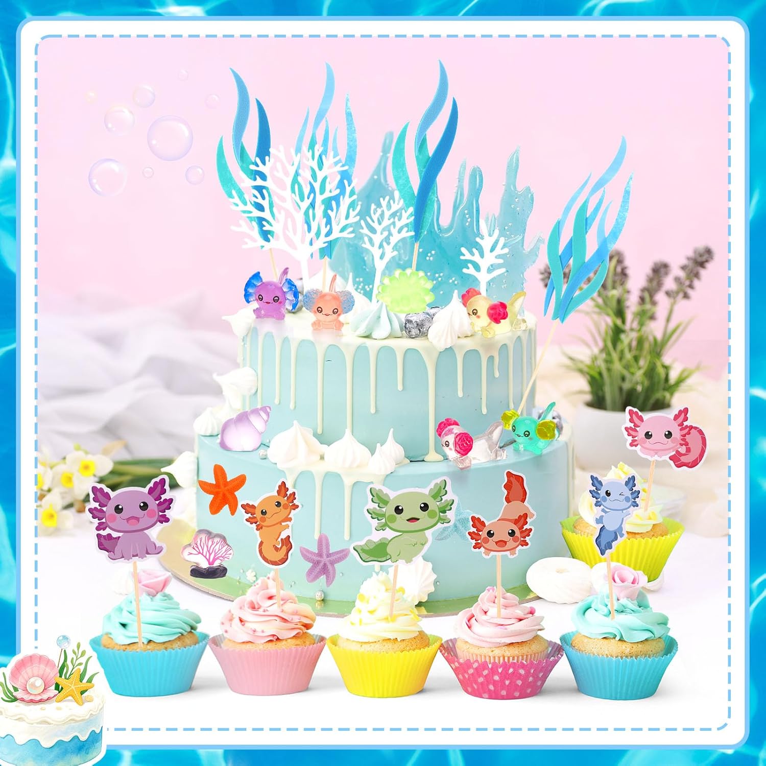 54 Pcs Axolotl Cake Toppers Axolotl Cake Decorations with Mini Resin Sea Animals for DIY Birthday Cake Decorations Supplies - Image 4