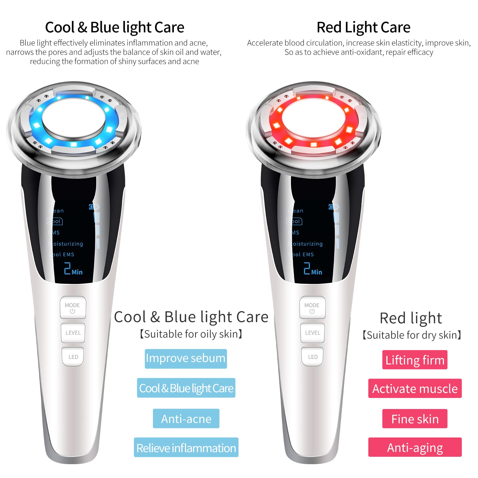 Ultraschallgerät Gesicht Kosmetisches Gerät Faltenentferner Gesichtsmassagegerät Ultraschall Gesichtslifting Schönheitsgerät mit EMS ION- Photon Heiße/Kühle Behandlung für Anti Falten Anti-aging