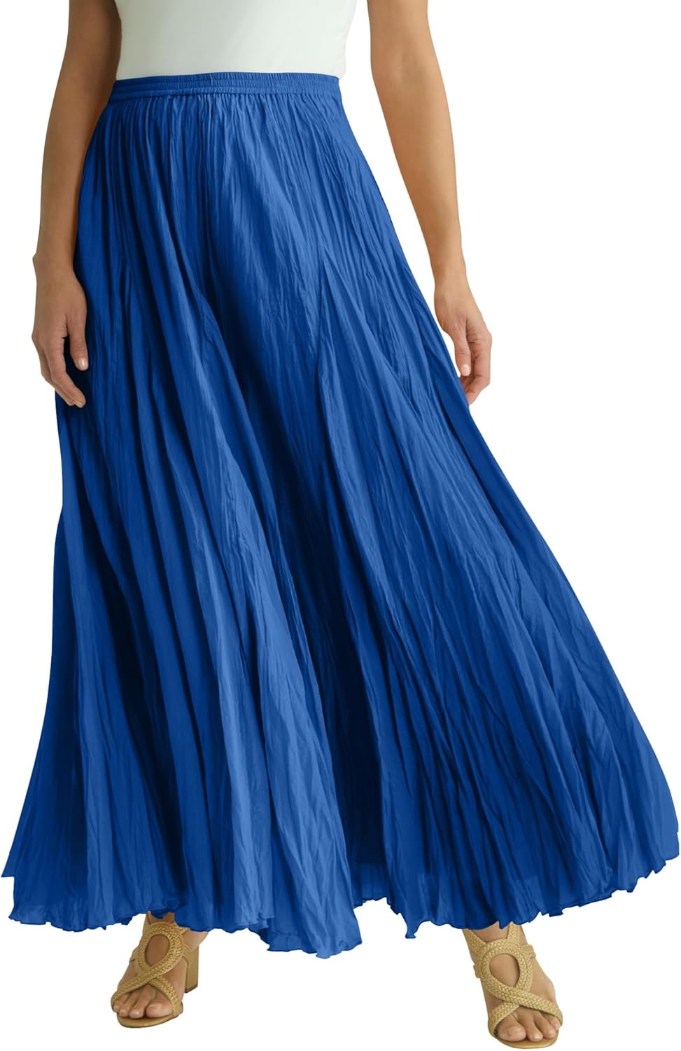 Jessica London Women's Plus Size Elastic Waist Cotton Flowing Maxi Crinkled Skirt