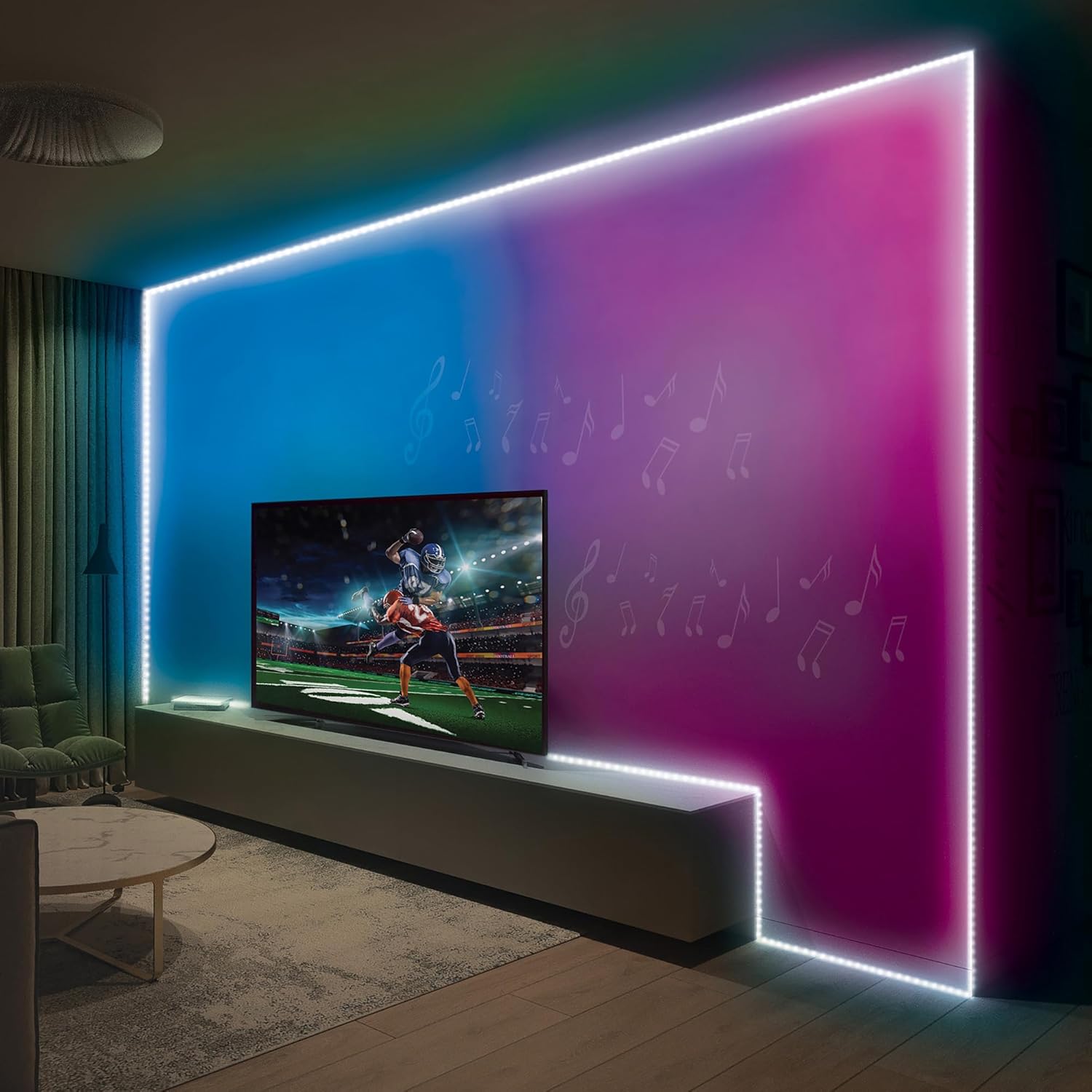 XTREME Monster 16.5ft Music Sync and Multi-Color Color Flow LED Light Strip with Fun Modes, Indoor Use, Easy Use