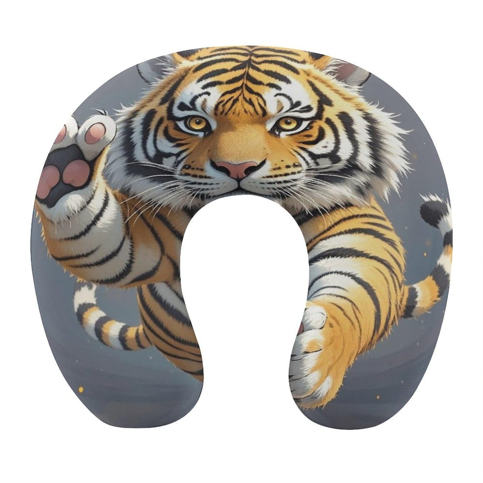 FekiLoot Tiger Head with Raised Paws Travel Pillow Comfortable U Shape Memory Foam Pillows Neck and Head Support Portable Travel Neck Pillow Suitable for Planes Trains Self-Driving Cars