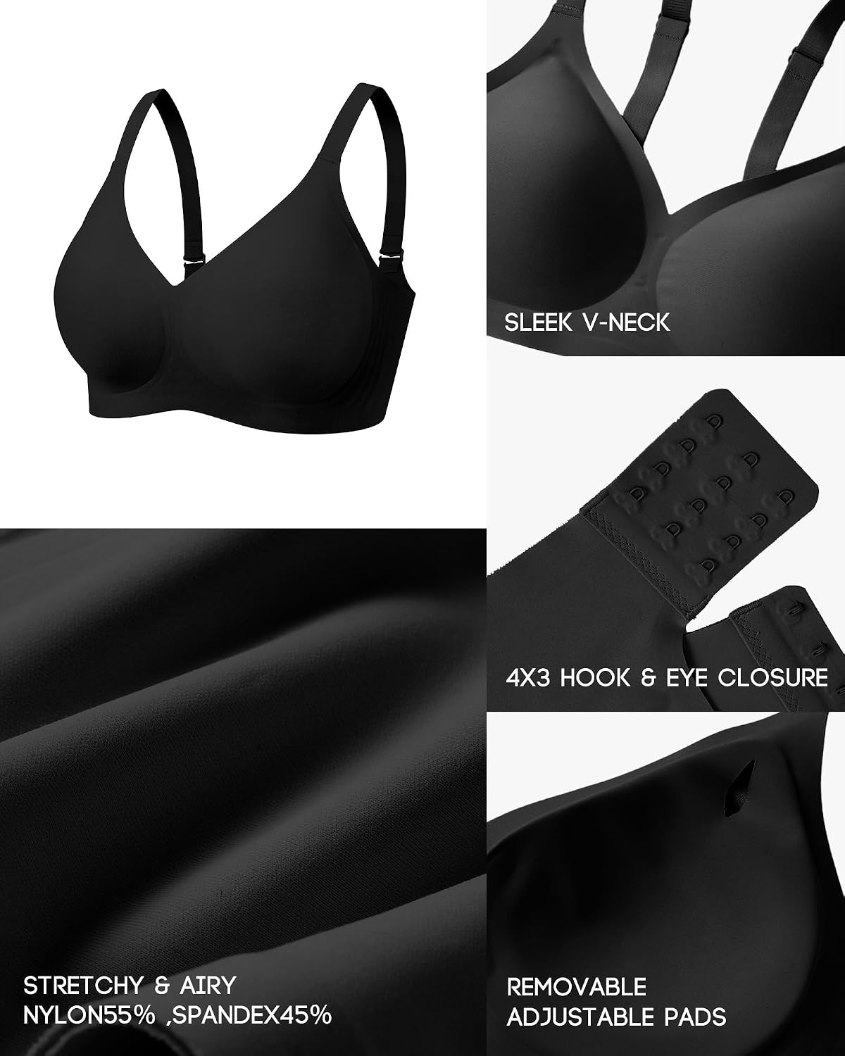 VQJ Women's Jelly Push Up Wireless Full Coverage Bra, No Underwire Comfort Support Seamless T-Shirt Everyday Bras
