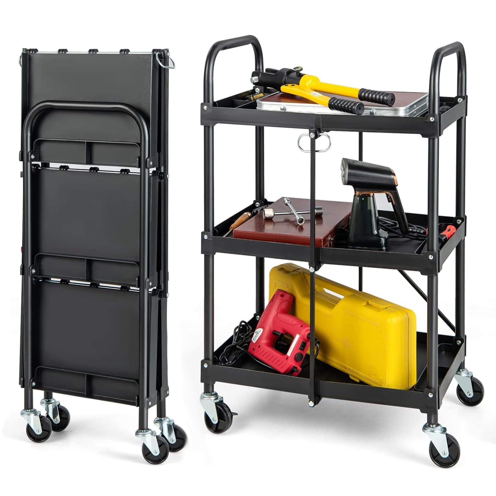 Carrello portautensili pieghevole con ruote di bloccaggio Heavy-Du Metal Sto per Ga e Worhop Utili Rolling Cart per strumenti e forniture