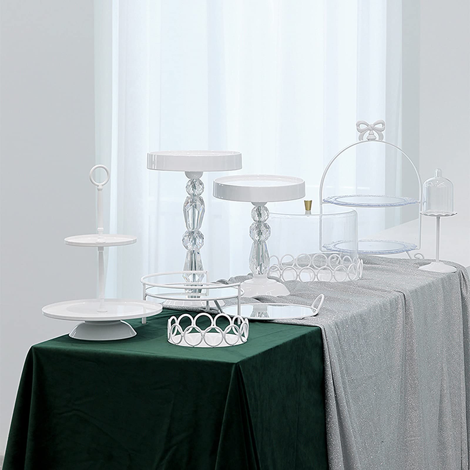 caihuashopping Présentoir à Gâteau Support de gâteau à 2 Niveaux avec des poignées d'arc Blanc feroughine de Dessert de fêtes de Mariage de Mariage d'anniversaire de Mariage Stand de Gâteaux