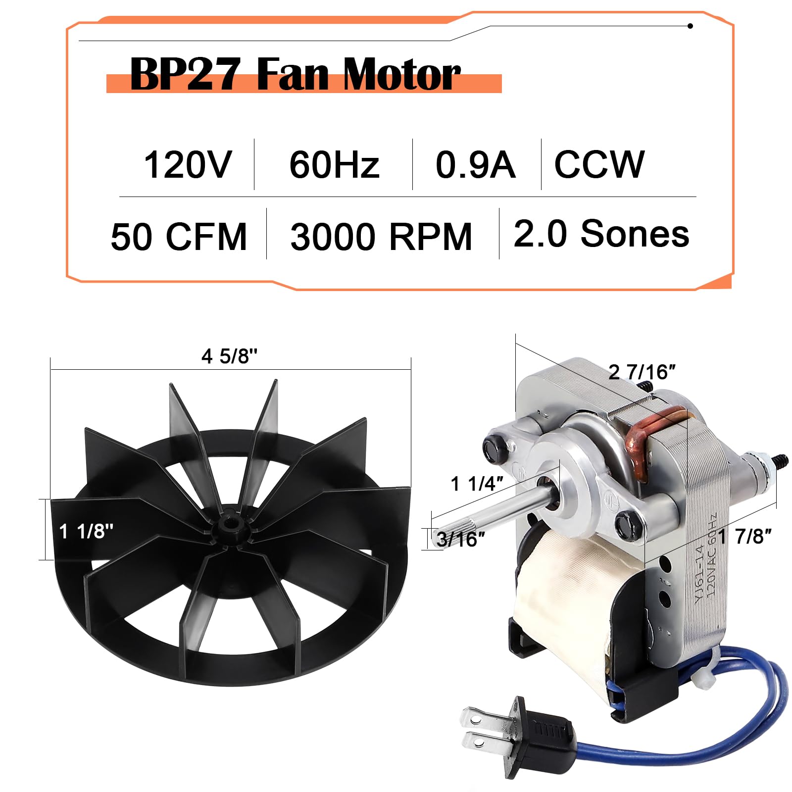 Hiorucet BP27 Fan Motor Replacement for Nutone Broan 663-C, 688-C