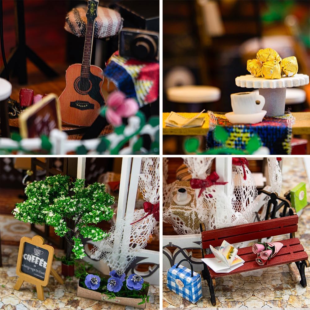 Kit de casa en miniatura DIY con música, cafetería casa de muñecas de madera, habitación creativa regalo de cumpleaños adolescente