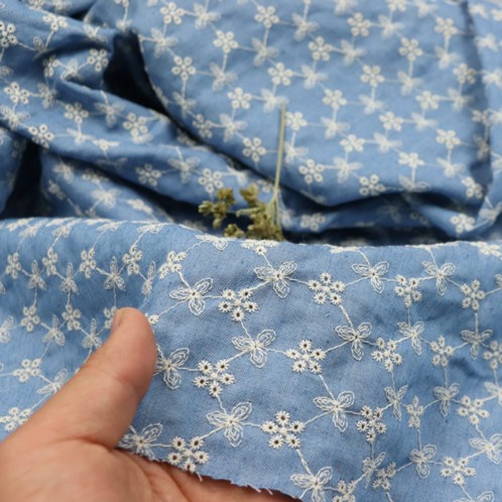 Tkanina dżinsowa do szycia, miękka, mieszanka poliestru i bawełny, haftowana tkanina kwiatowa, tkanina do szycia ręcznego DIY do majsterkowania kostiumowego i nie tylko