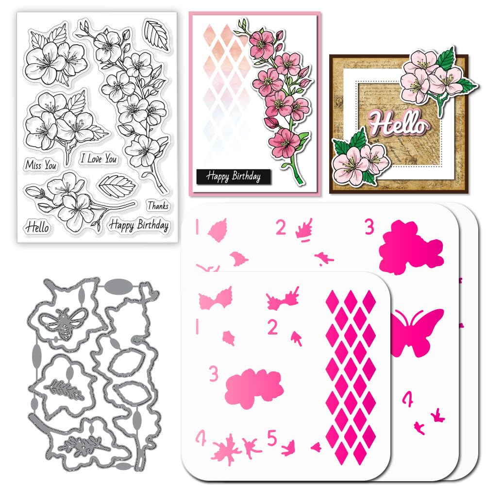 Oriental Architecture Craft Stamps & Dies - Japanese Kimono Cherry Blossom DIY Scrapbooking Kit