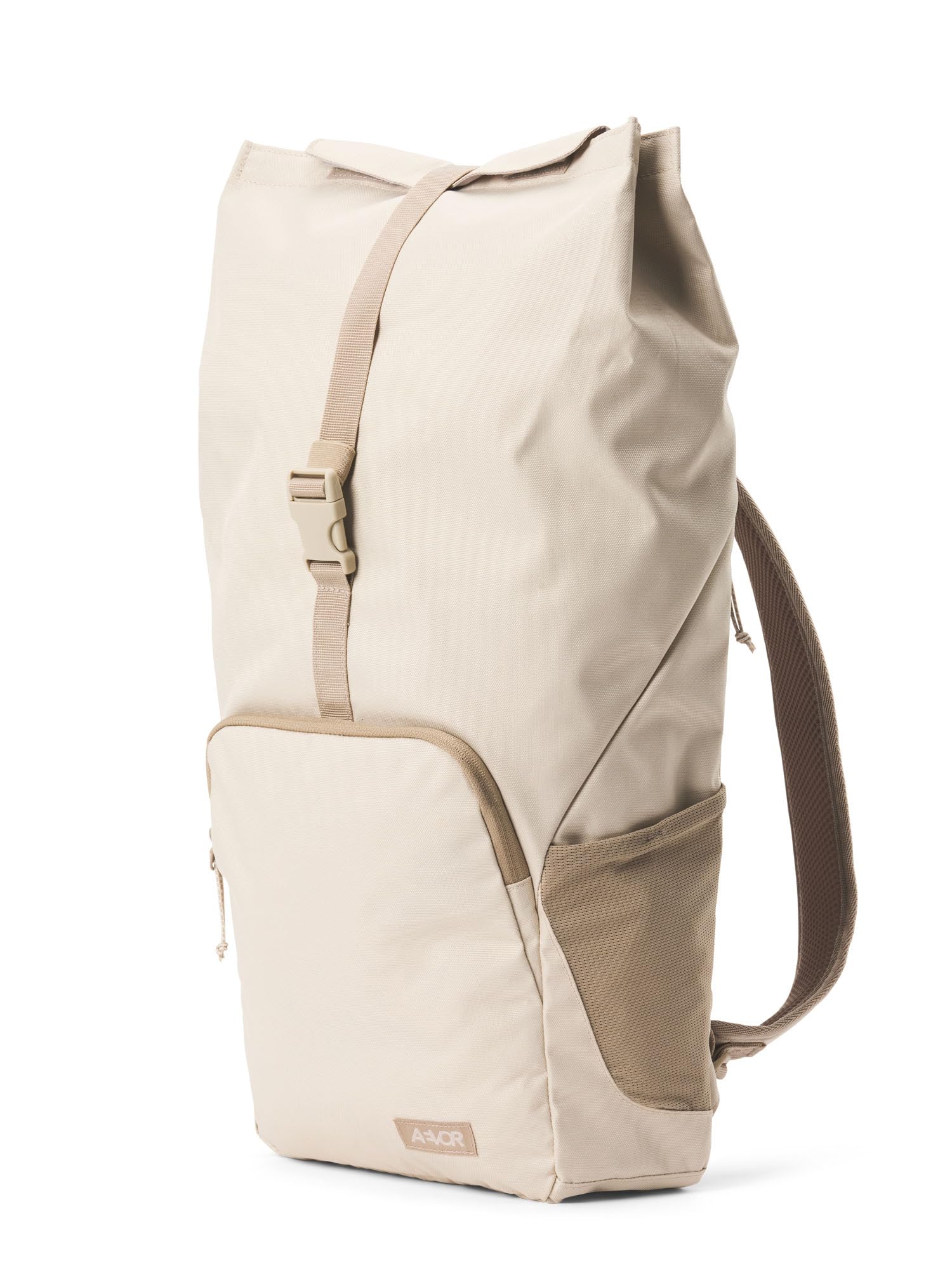 AEVOR Rolltop Small, Kleiner Rucksack für Damen und Herren, 22-25L Volumen, 14" Laptopfach, Frontfach, ergonomisch gepolstert, leicht, Alltag, Beruf, Schule, Tagesrucksack, Beige