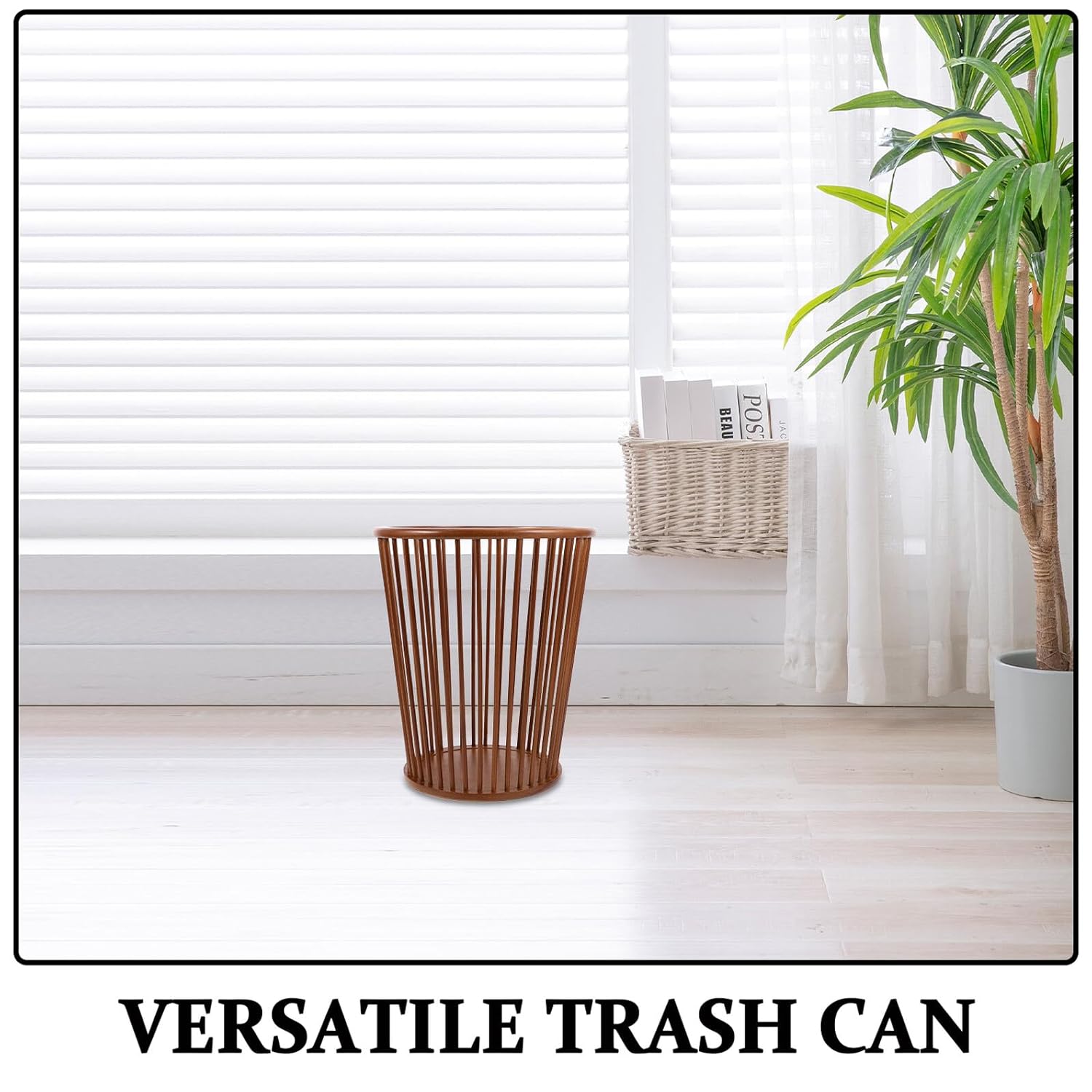 Trash Can Wastebasket Decorative Bathroom Kitchen Trash Bin Hollow Woven Office Garbage Basket for Home Storage and Organization
