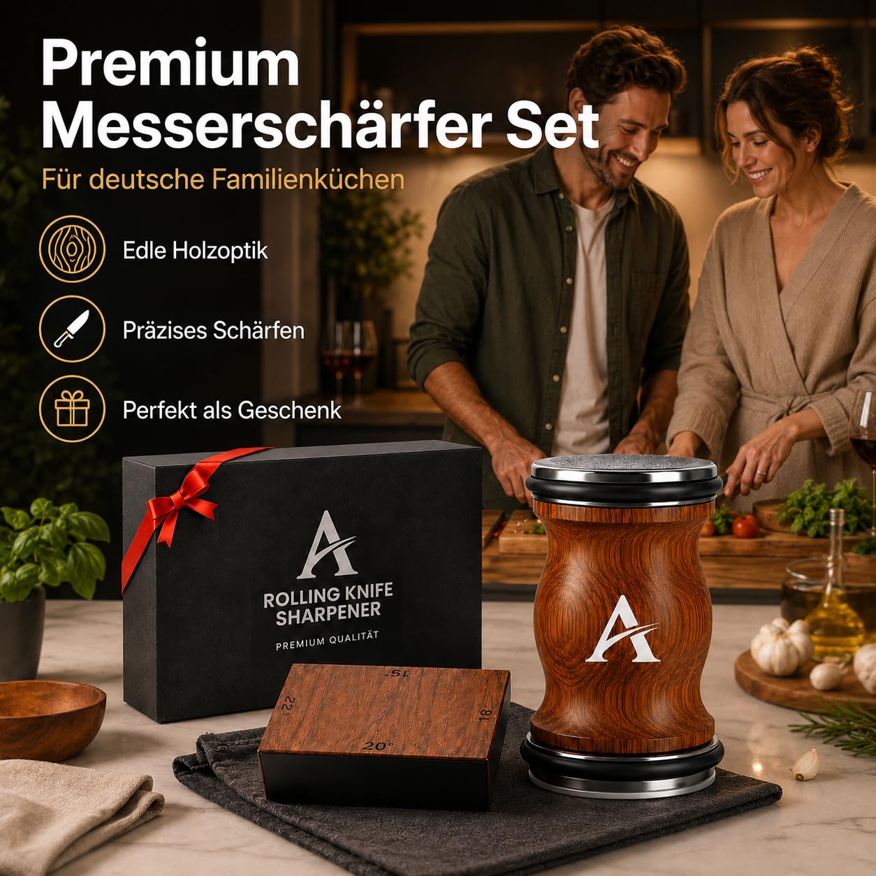 Pro Messerschärfer Bester, Mehrere Blickwinkel Magnetischer Rollschleifer Set - Messerschleifer mit Industriediamant, 15&18&20&22 Grad Schleifwinkel, Küchenmesserschärfer für Alle Stahlhärten