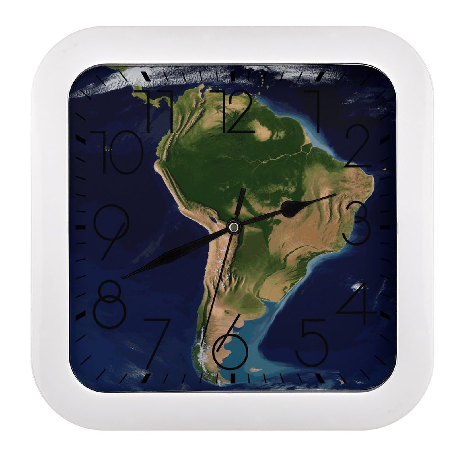 FekiLoot South America Satellite Image Wall Clock 10.2" Modern Farmhouse Square Clocks Silent No Ticking, Wall Art and Timepiece Clock for Shelf Table Mantel Or Bedside Clocks