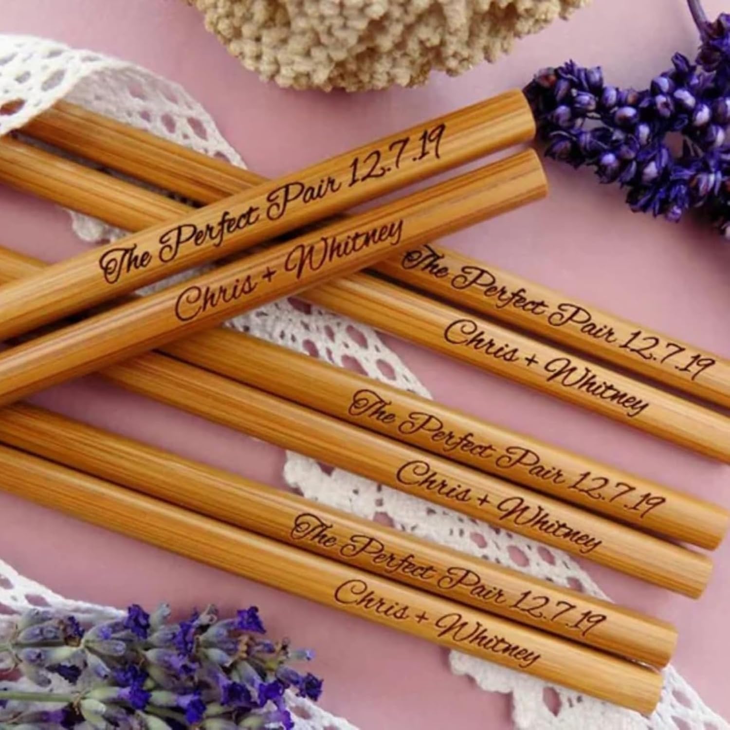 Personalized Wooden Chopsticks for Weddings,Chopsticks With Name Engraved,Custom Engraved Unique Party Favors (1 Pair/2 Pcs) (50 Pairs/100 Pcs)