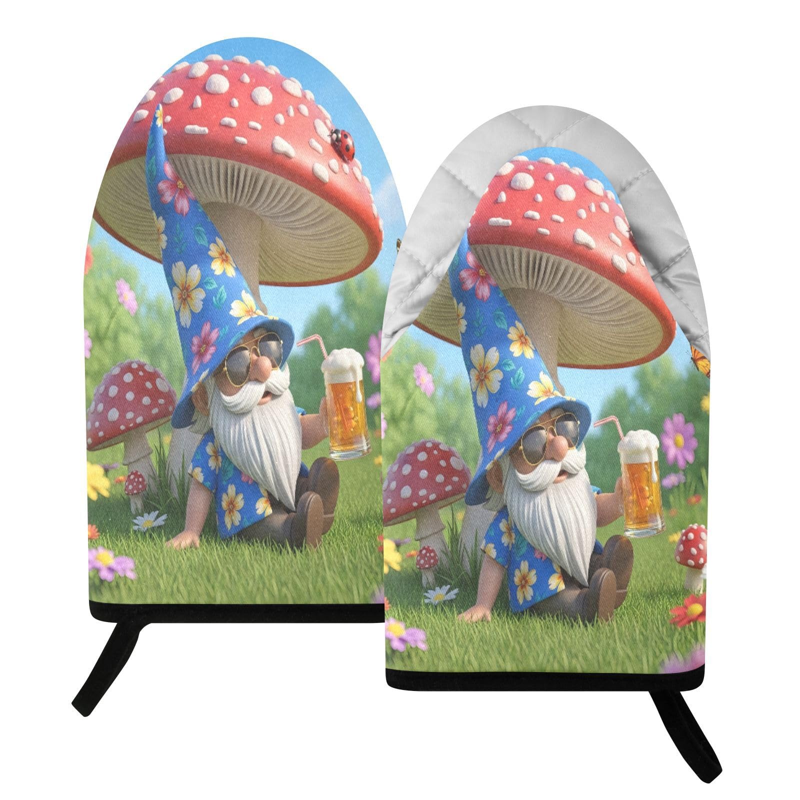 BURSTDDY Mushroom Gnome Oven Mitt,Heat Resistant Kitchen Mitts for Cooking