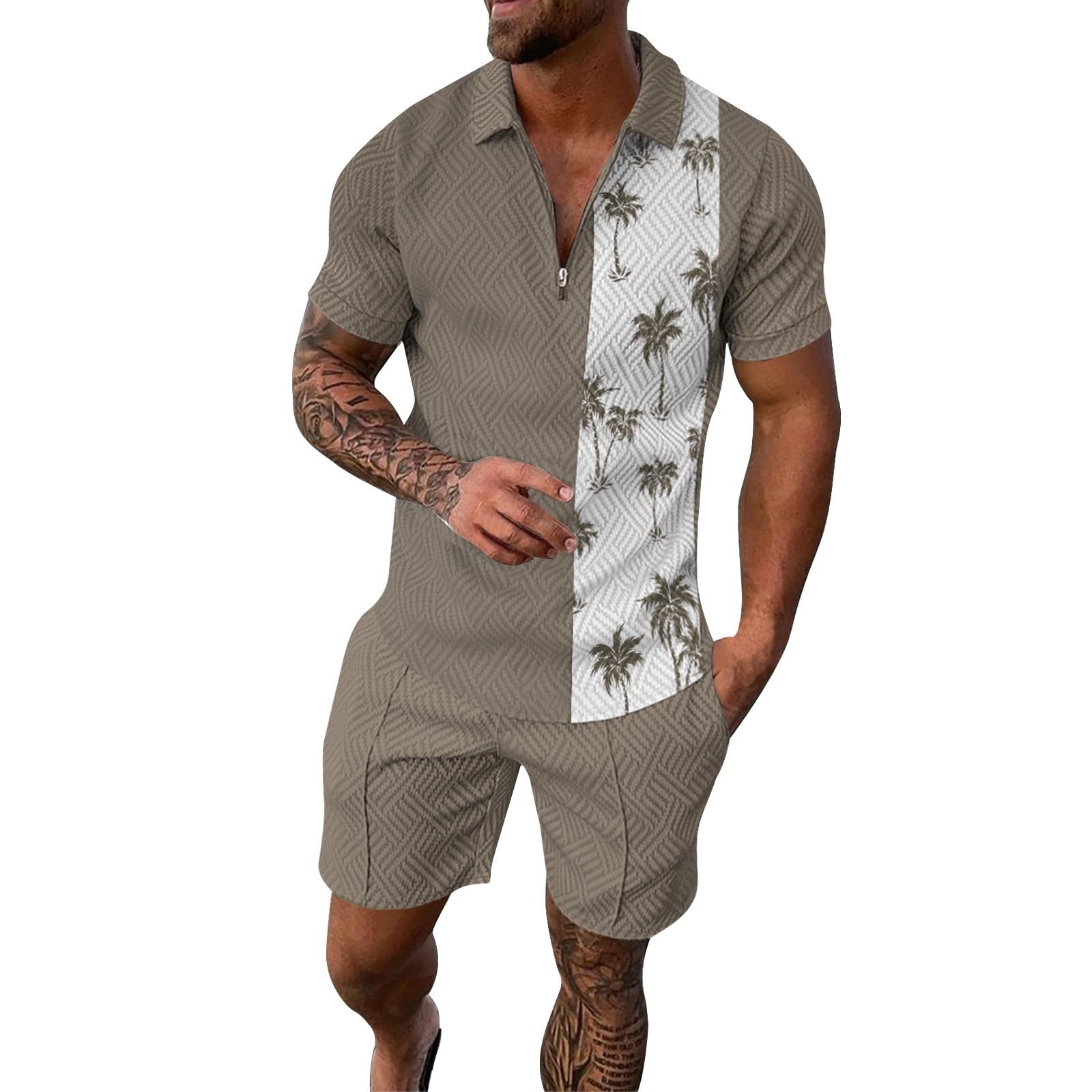 Genérico Conjunto De Chándal De Manga Corta Para Hombre Para Verano Estampado Con Bloques De Color Dos Piezas Contemporáneo Completo De Chándal Top and Shorts Set Playa Calle Streetwear