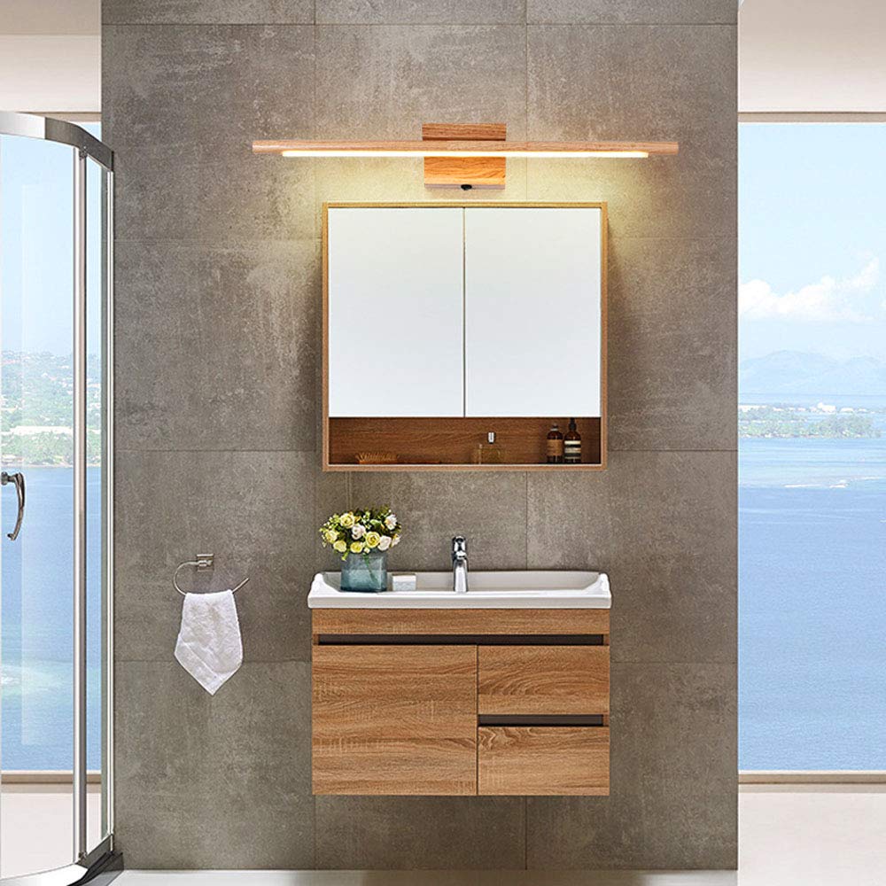 Lampada da Specchio LED 60cm, Applique da Parete in Legno per Bagno, Luce Senza Sfarfallio per Trucco e Armadio, Warm Light