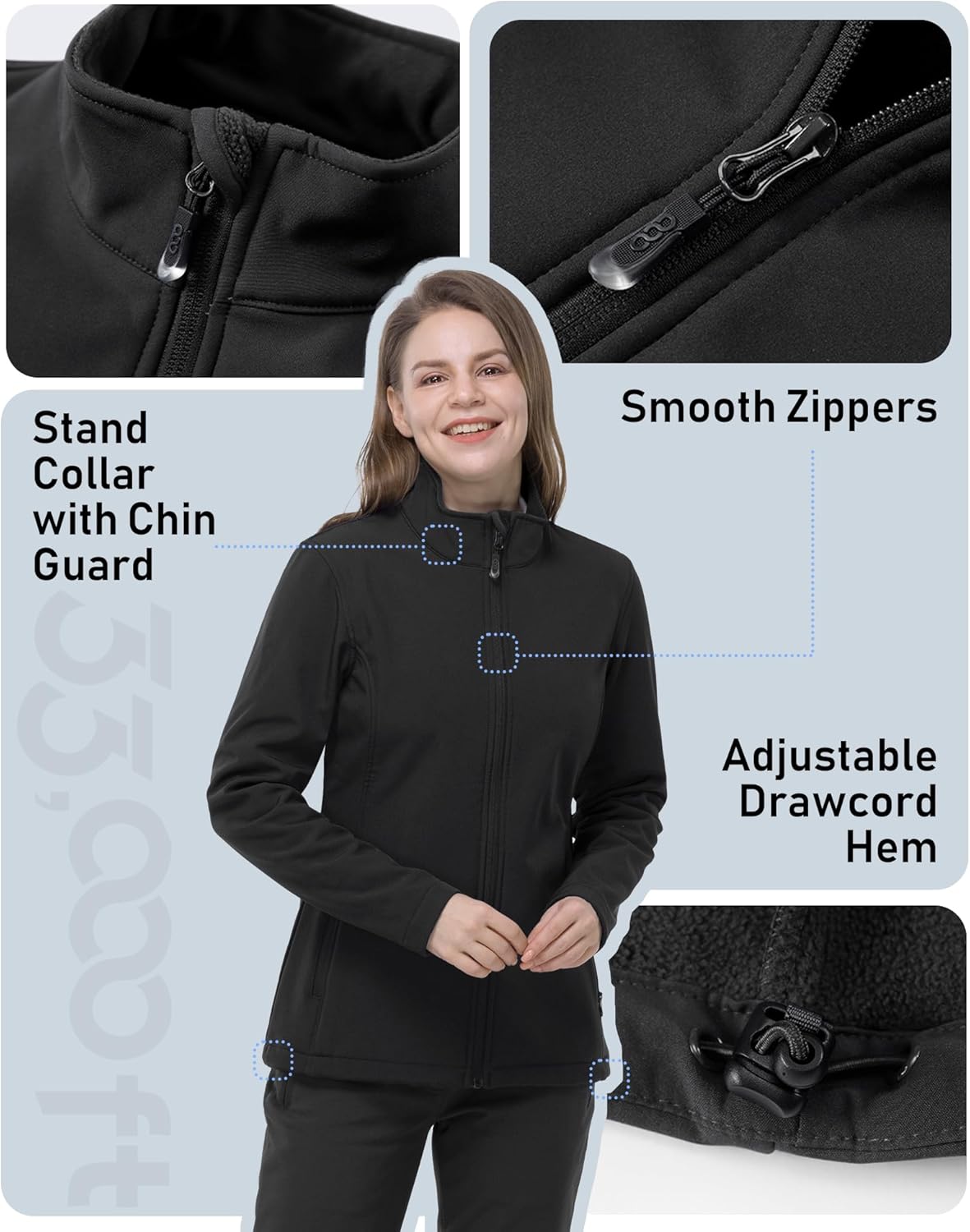 33,000ft Women's Lightweight Softshell Jacket Fleece Lined Windbreaker Waterproof Warm Jacket for Running Golf Hiking - Image 6