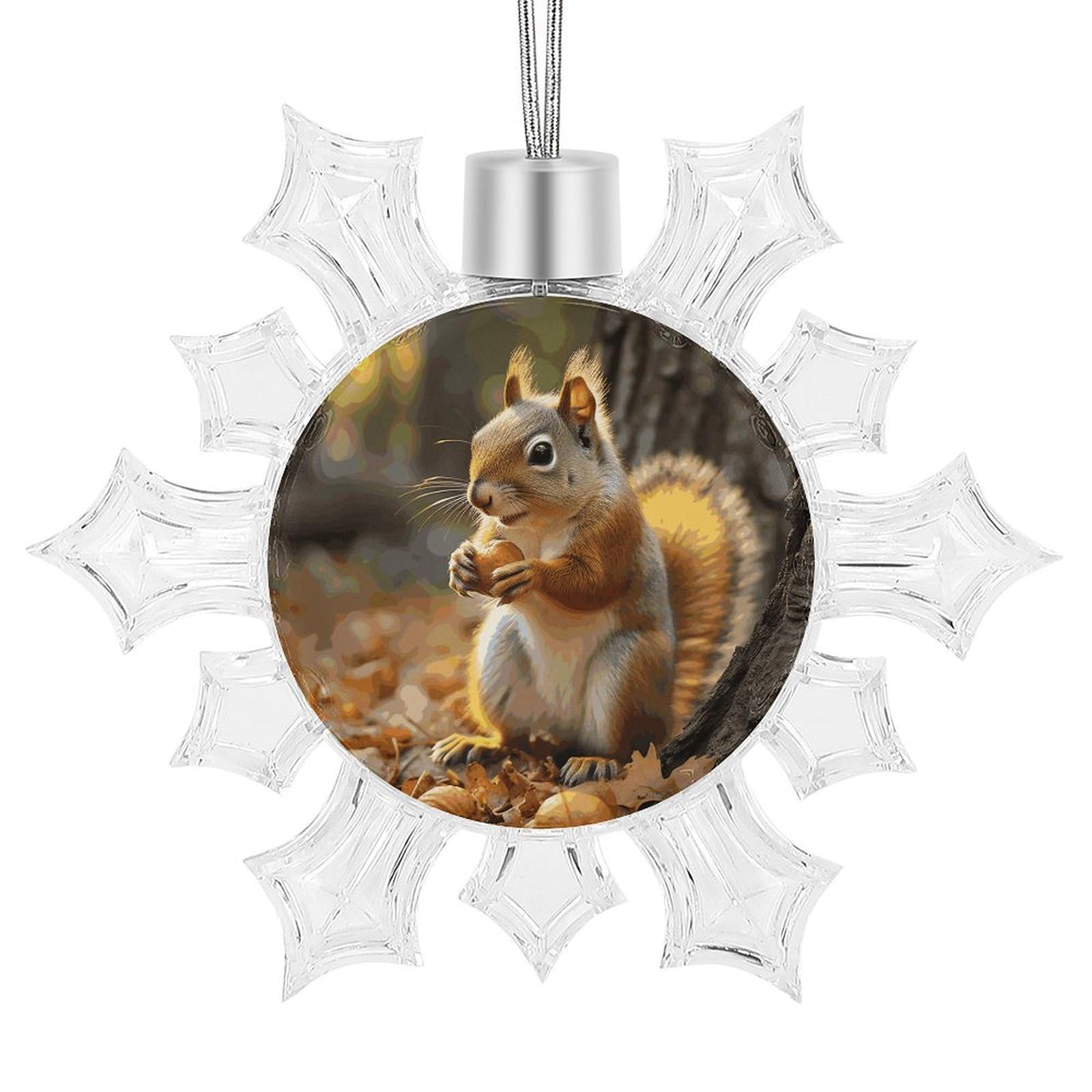 Cute Squirrel Eating Nuts Snowflake Ornaments Cute Snowflake Pendant Exquisite Christmas Tree Ornaments for Christmas Weddings New Year Birthday Holiday Celebration