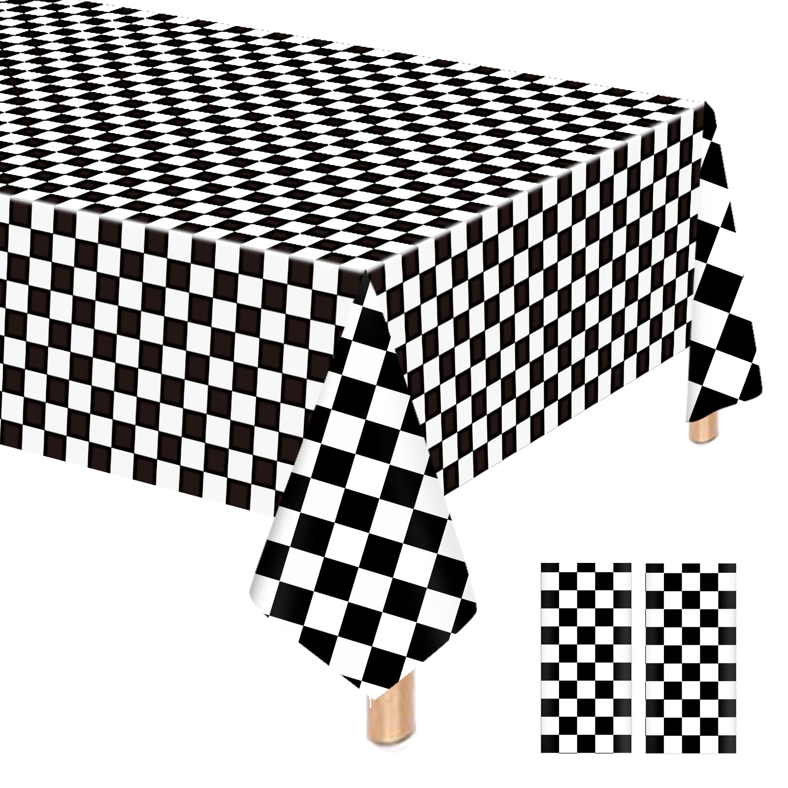 WNINK 2 Pack Black and White Gingham Tablecloth Rectangular Buffalo Checkered Tablecloths Disposable Plastic Plaid Table Cover for Parties, Outdoor Picnic, Birthday, Wedding, Camping 54 × 108 Inch
