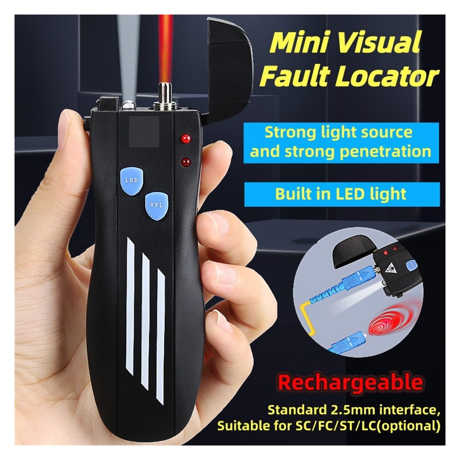 Mini localisateur visuel de défauts FTTH, testeur câble à fibres optiques VFL rechargeable 1/10/20/30/50 mW Interface SC/FC/ST 2,5 mm Inspection de circuits