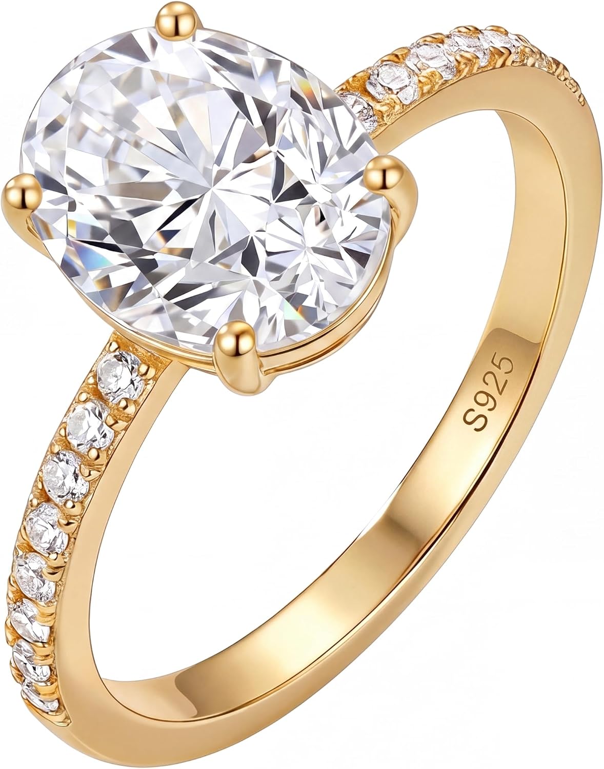 14K Gold Plated Oval Engagement Ring 925 Sterling Silver Women Jewelry Gift