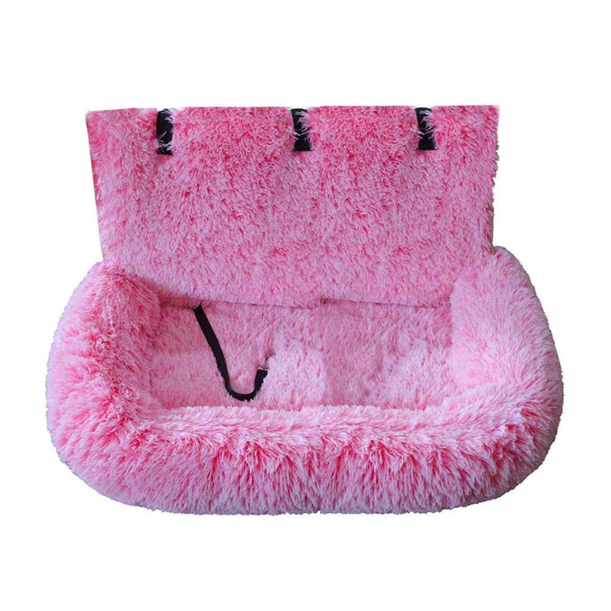 Dog Car Seat, Fluffy Plush Travel Dog Bed for Cars, SUVs & Trucks, Soft Supportive & Secure Ride for Small Medium Large Dogs, Non-Slip Pet Safety Seat (XL:110x60cm,Pink)
