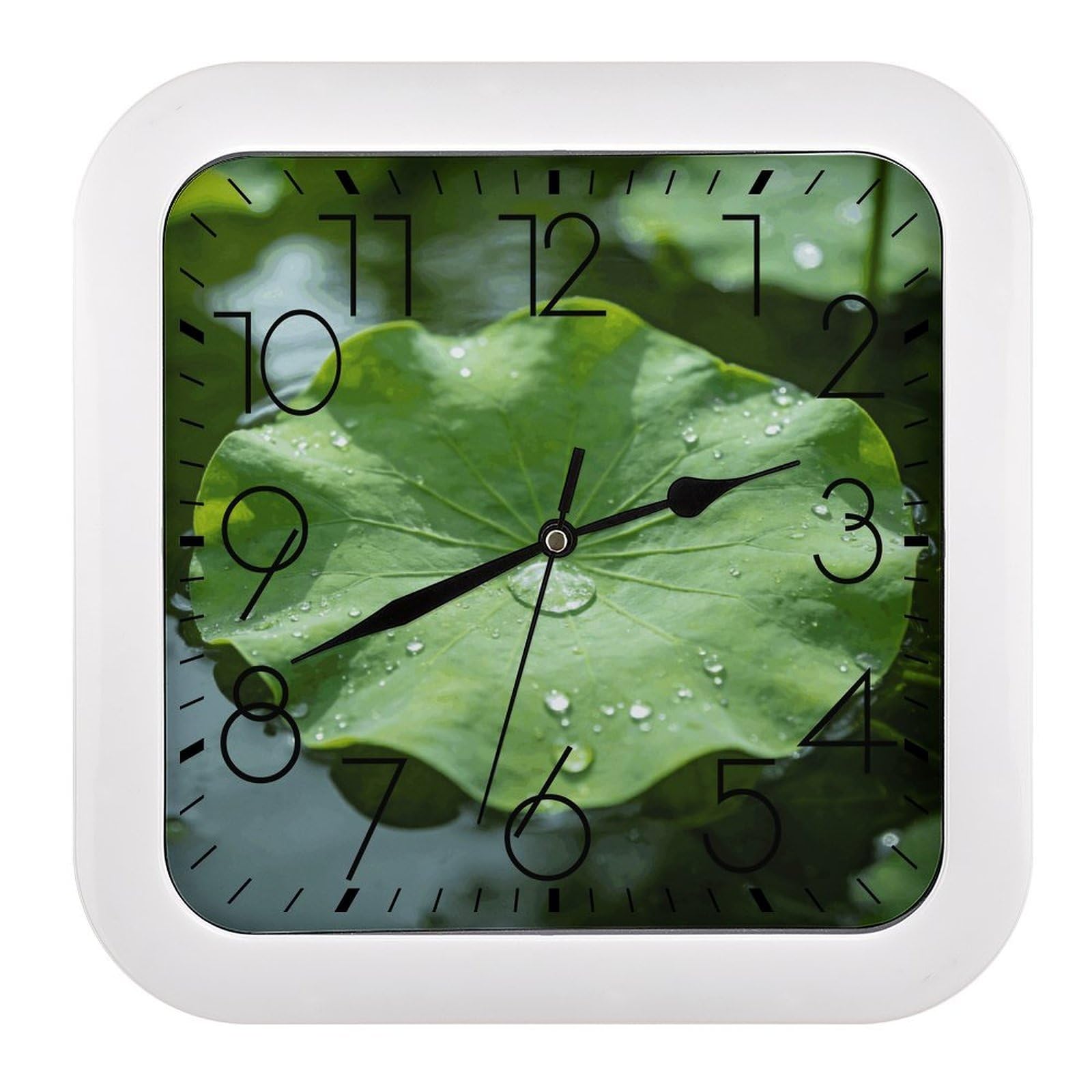Fodpand Style Green Lotus Leaf Wall Clock,Battery Operated Modern Retro Rounded Square Clock Clock For Bedroom Living Room Office Home Gym Porch Decor Indoor Outdoor 10.2 * 10.2In