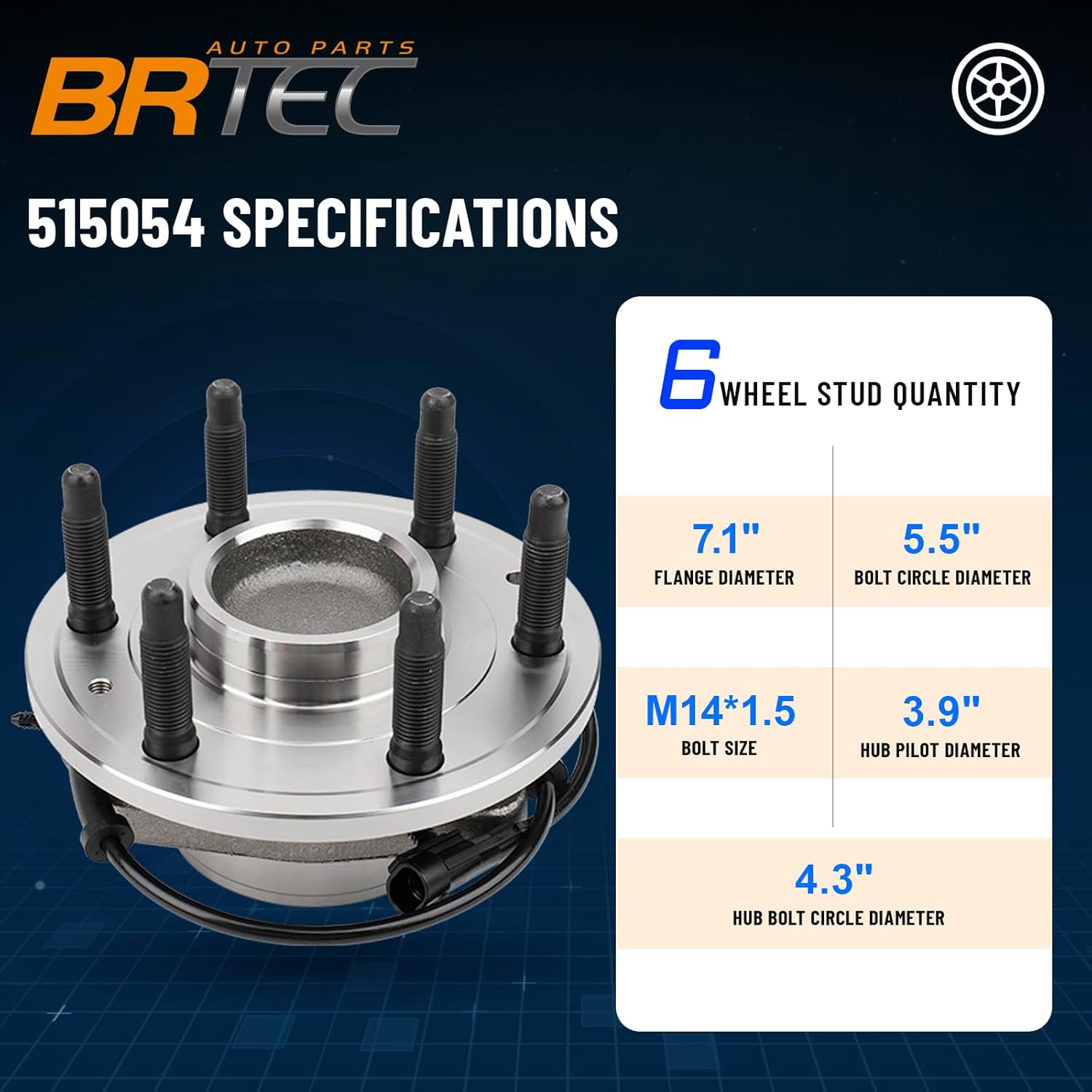 515054 2WD Front Wheel Hub and Bearing Assembly for Chevy Silverado 1500 1999-06/Tahoe 2000-06/Suburban 1500 2000-06, for GMC Yukon, for Cadillac 02-06 Escalade 6Lugs W/ABS
