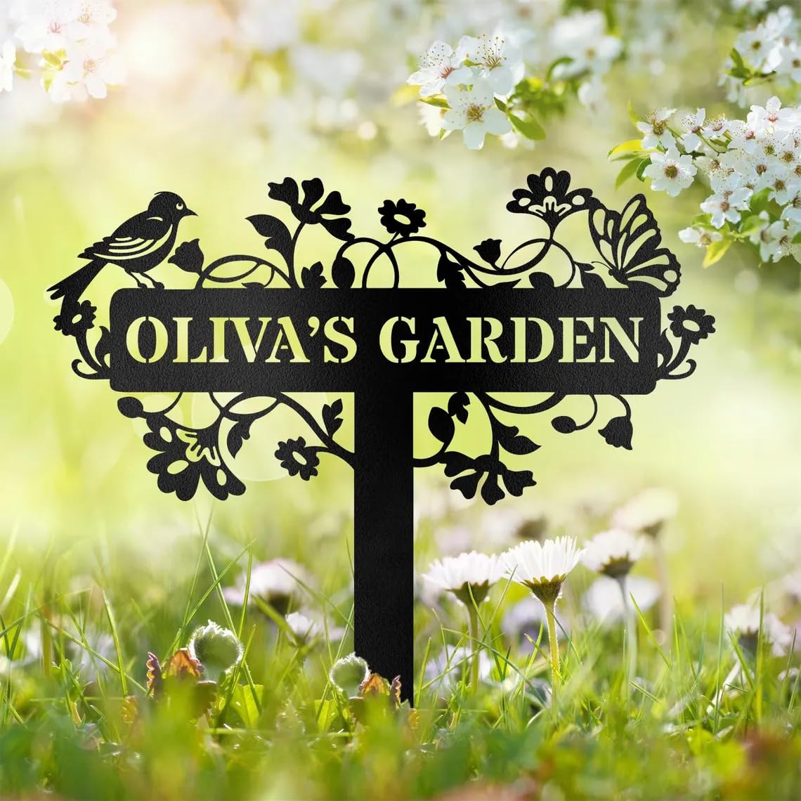 Personalised Bird Garden Signs with Stake, Custom Metal Garden Decor, Name Sign, Rustic Yard Welcome Sign, Lawn Ornaments Outdoor Allotment Sign, Address Signs, Home Gift