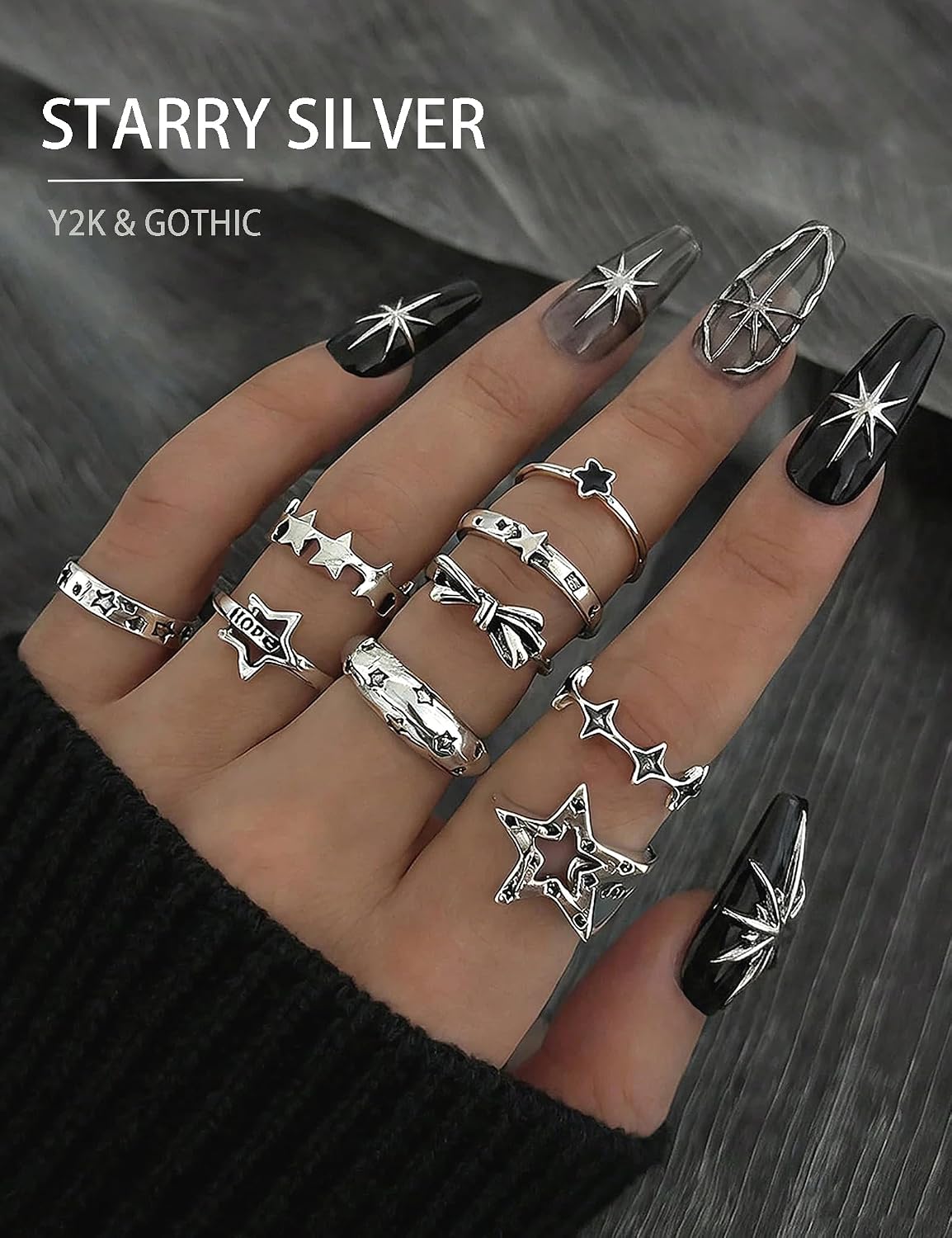FAXHION Vintage Silver Rings for Women Men, 40PCS Gothic Jewelry Set image 5