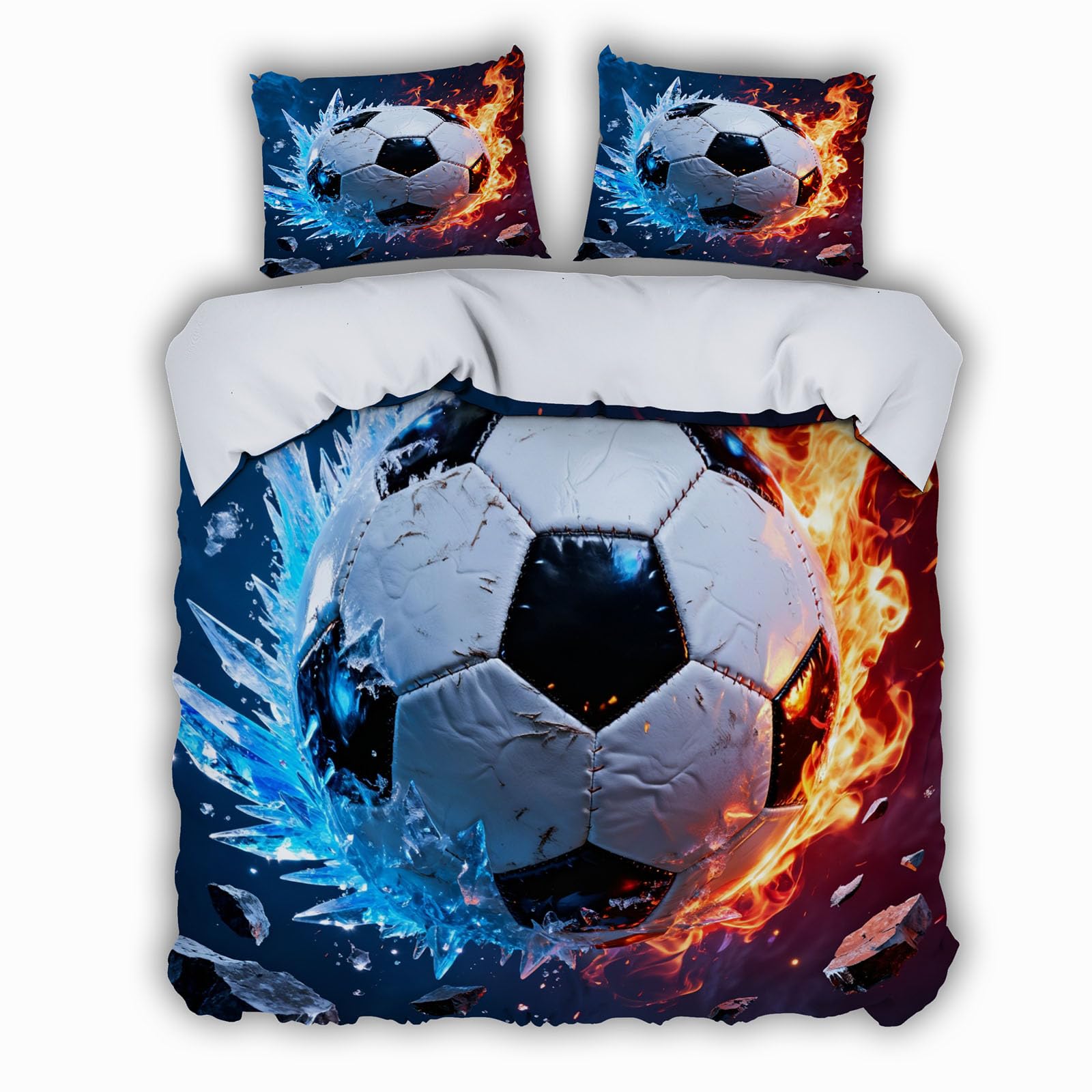 Housse de couette football parure de lit 2 personnes 220x240cm microfres douce
