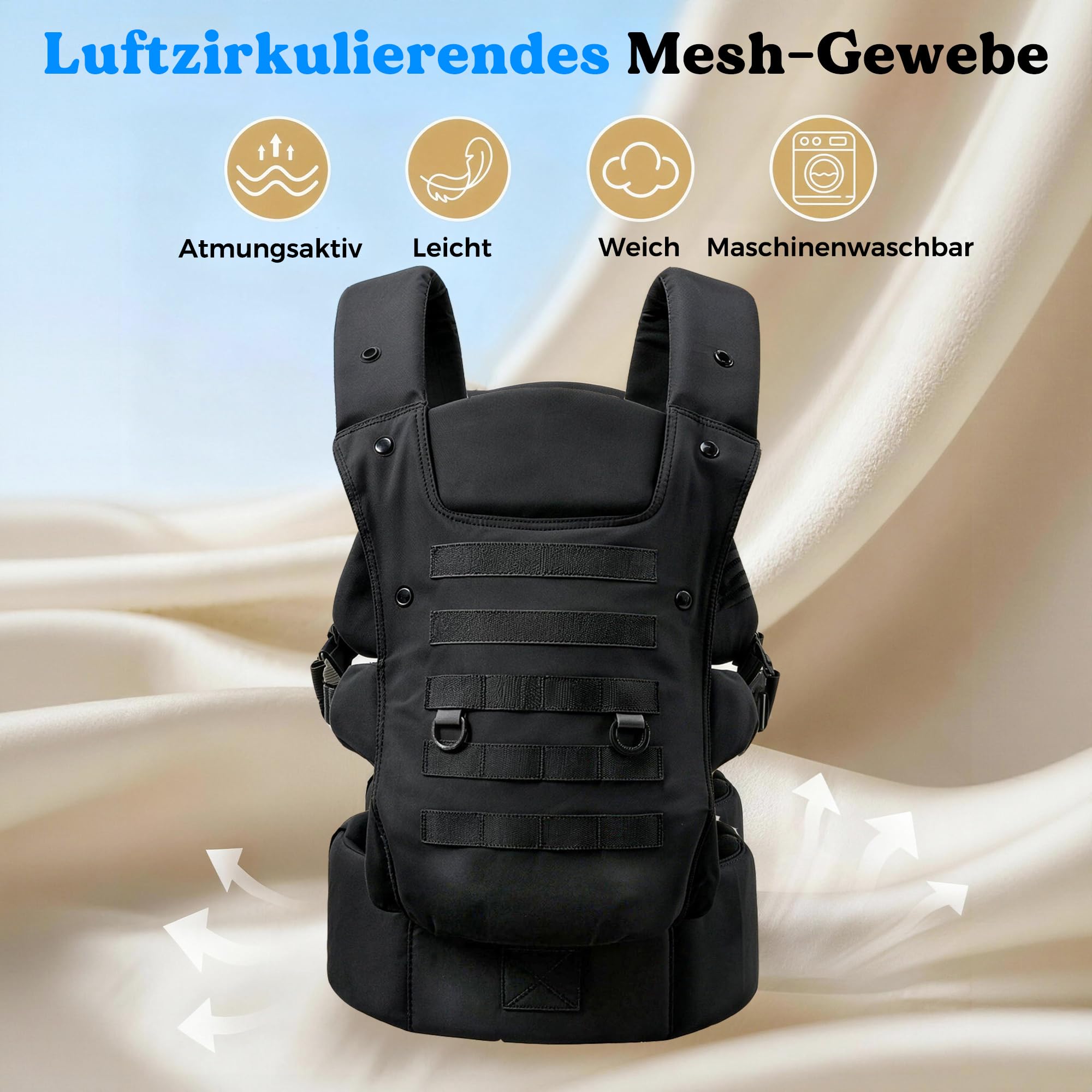 Babytrage für Papa, Ergonomische Baby Trage mit Hüftgesunde (4-36 Monate), 3-in-1 Baby Carrier für 3,5-15kg, Leicht, Atmungsaktive, Einhandbedienung für Unterwegs & Reisen Schwarz