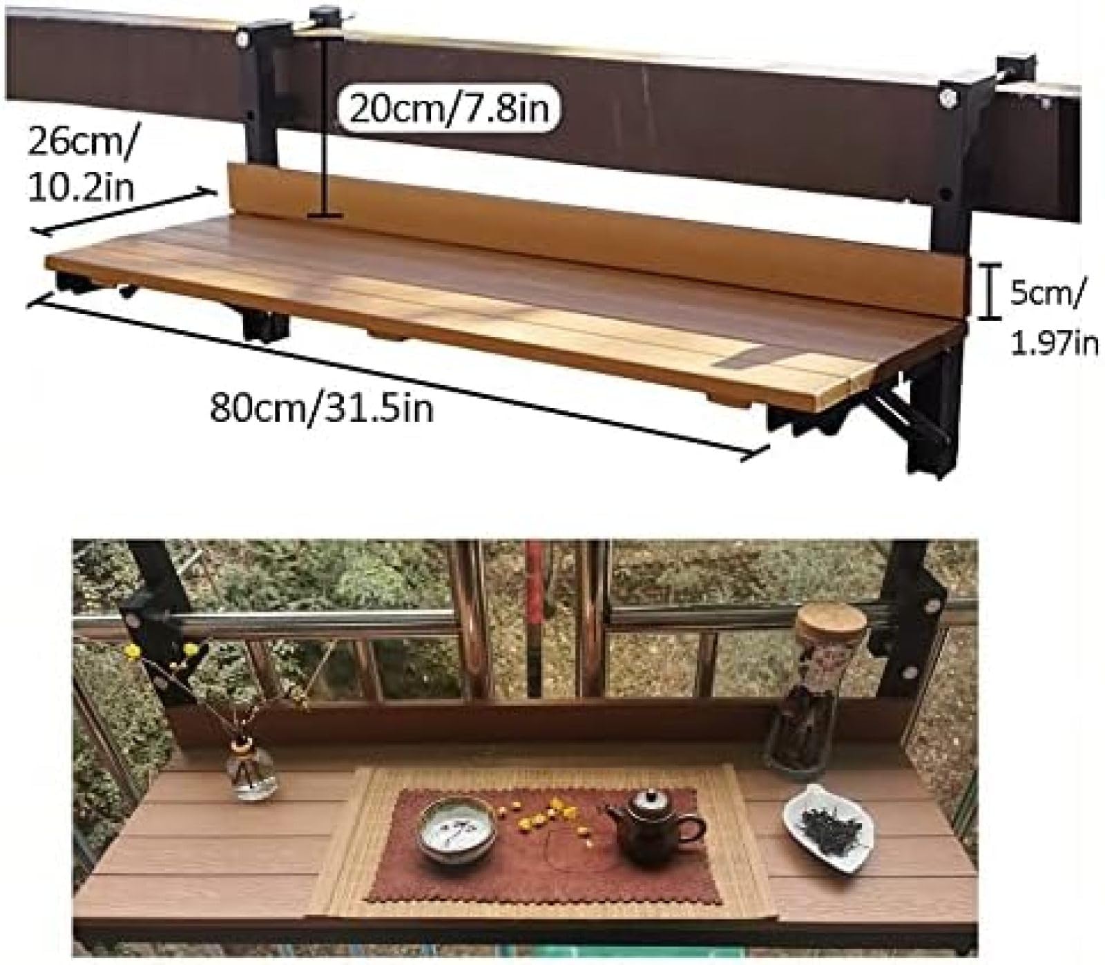 Balkonowy Stolik Barowy Na Balustrady, 80*26cm/31,4*10,2 Cala, Drążek Balkonowy, Stół Balkonowy Wiszący, Składany Stolik Na Zewnątrz, Wiszące Stoły Relingowe Na Pokład, Stoliki Boczne Montowane Na