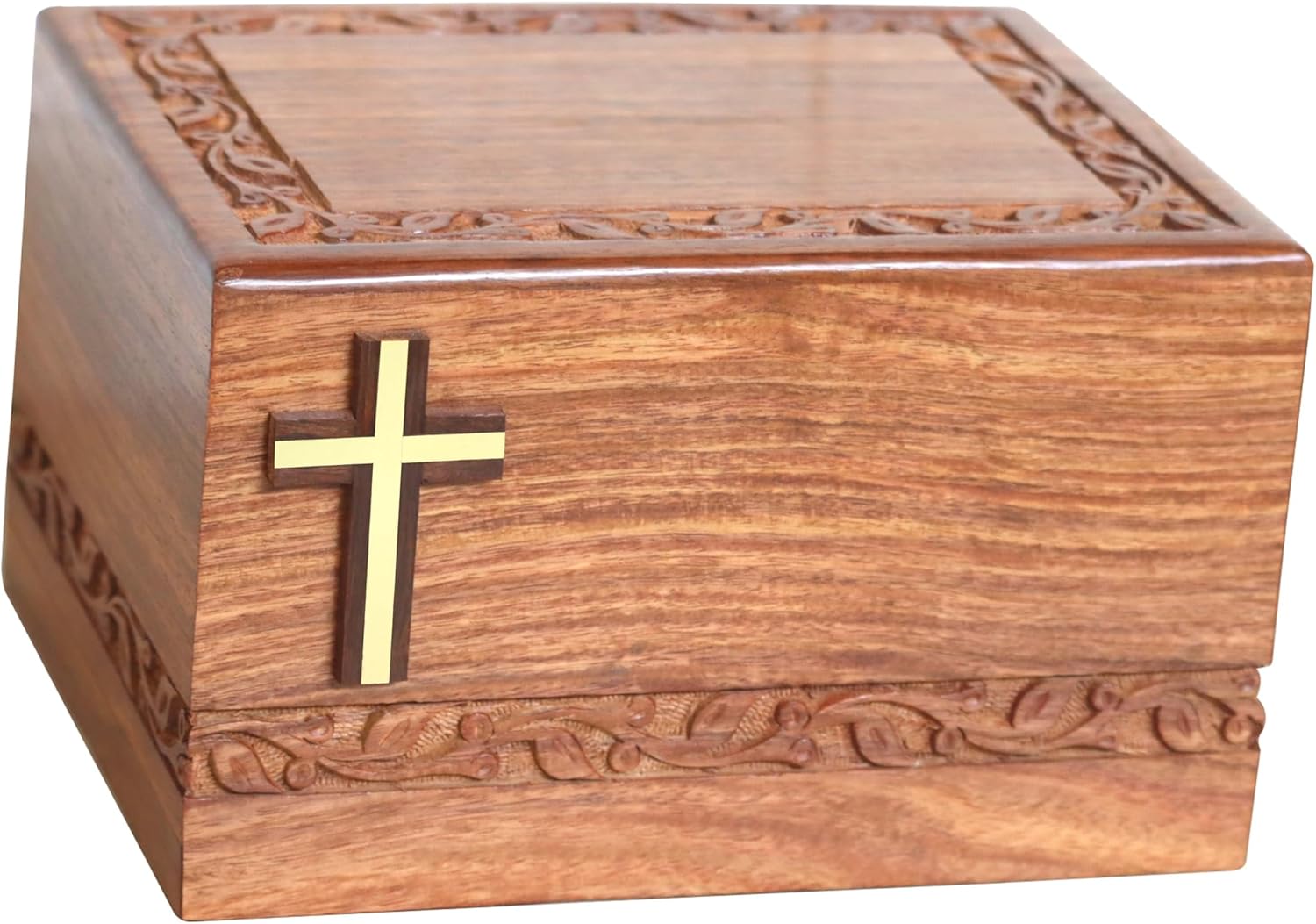 Wooden Urn Box Box with Brass Cross | Wood Cremation Urns for Adult Ashes | Decorative Urns for Male and Female | Funeral Urns | Handmade Urns | Burial Urns (9.75 x 7.75 x 6