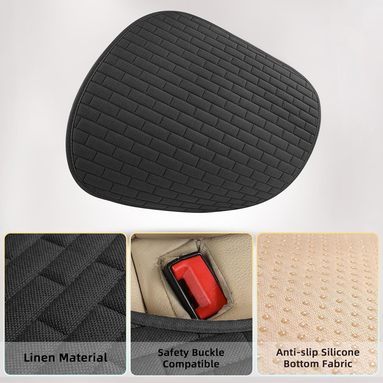 Linen Car Seat Cover, Cushion Pad Mat Protector for Auto, Universal for Sedan Hatchback SUV, Car Interior Accessories - 1pc Rear Seat Bottom Cover, Black