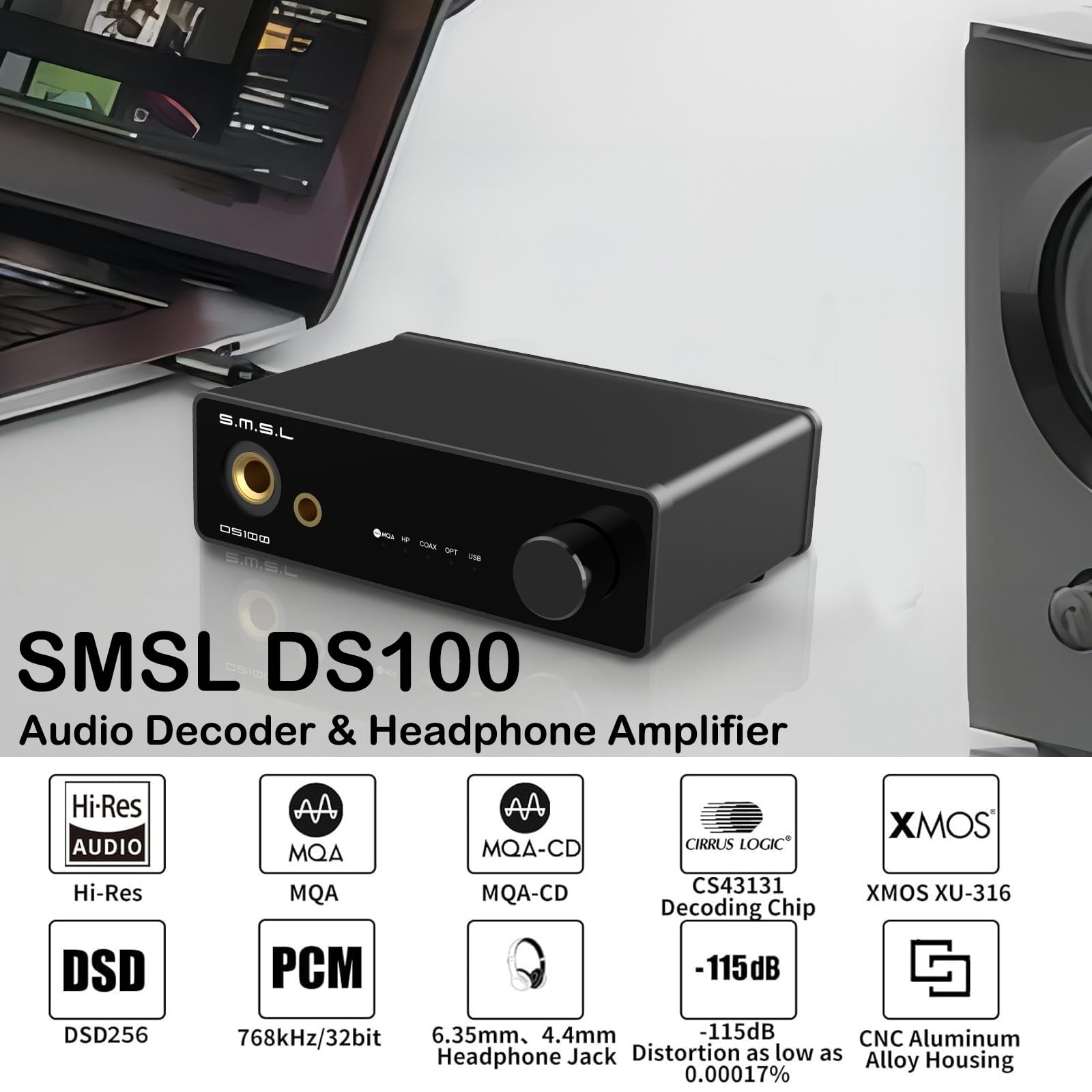 SMSL DS100 - Amplificador de auriculares USB DAC de 4,4 mm/6,35 mm, chip CS43131
