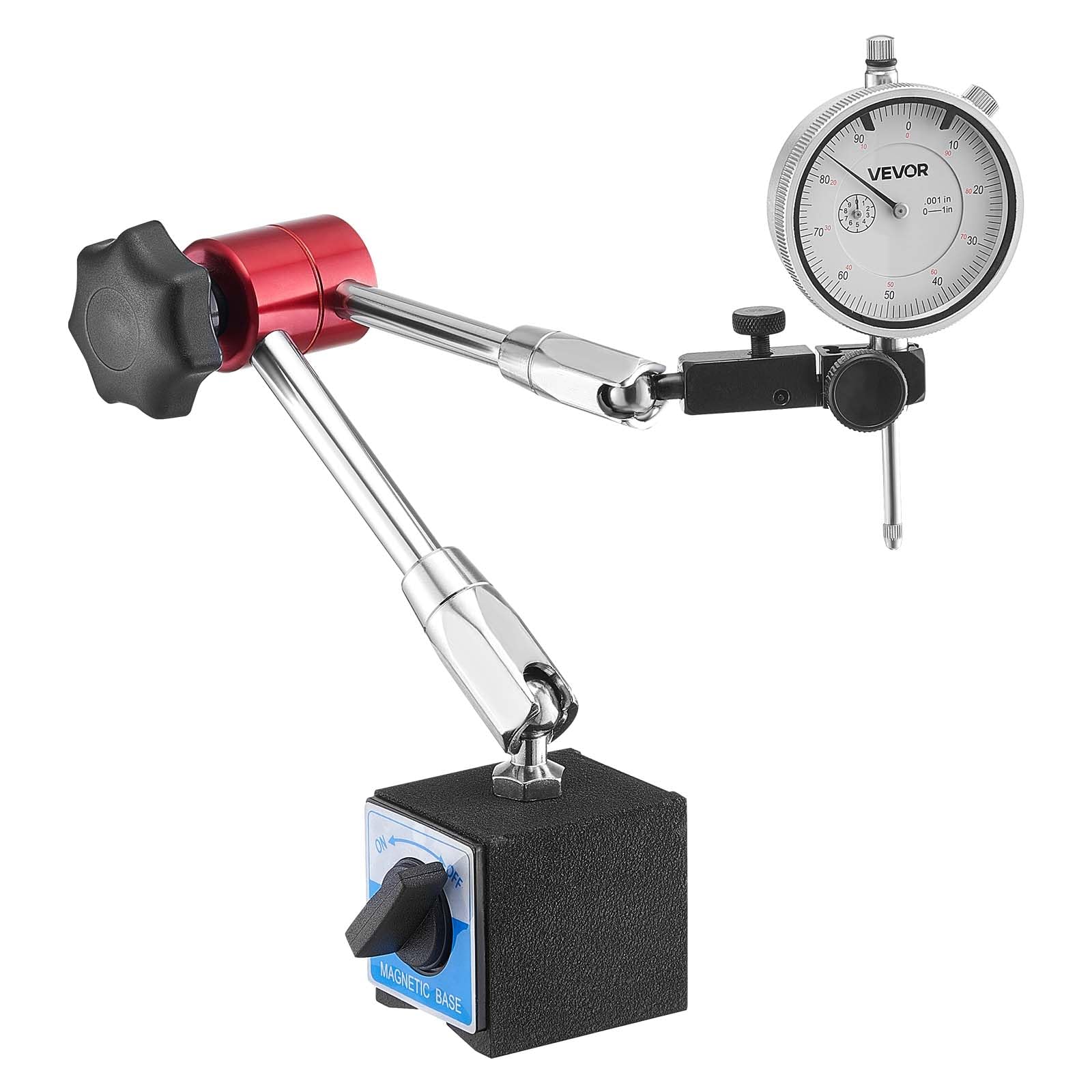 VEVOR Indicatore di Prova a Quadrante con Supporto Magnetico Flessibile, Precisione 0,03 mm, Braccio Regolabile Intervallo 0-25,4 mm, per l'Impostazione della Macchina, Misurazione di Aree Ristrette