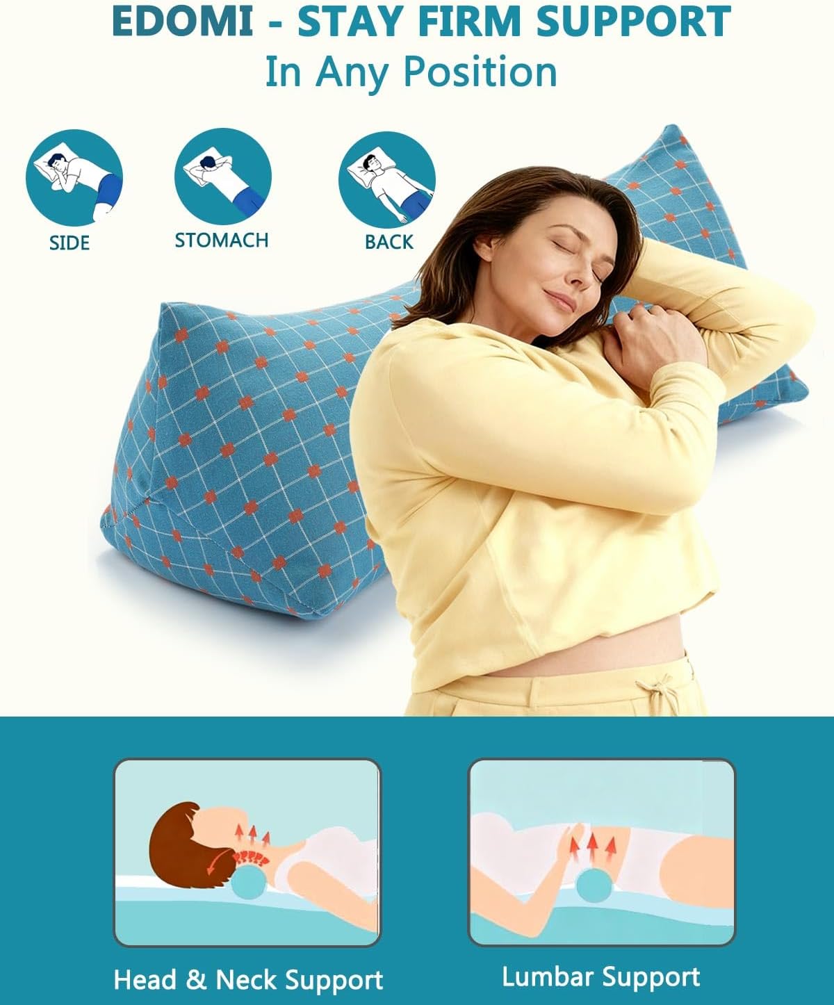 Cervical Buckwheat Roll Pillow for Sleeping,15.7"x5.9" Buckwheat Hulls Pillows Filling, Triangle Pillow for Neck Support Yoga Bolster, Adjustable Fill for Neck Pain Relief,Blue