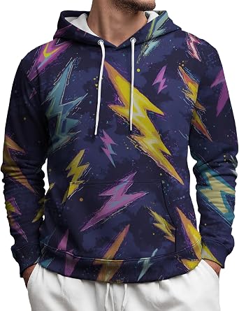 Mens Hoodie Trendy Print Graphic Casual Loose Pullover Hooded Neck Drawstring Sweatshirts Oversized Streetwear