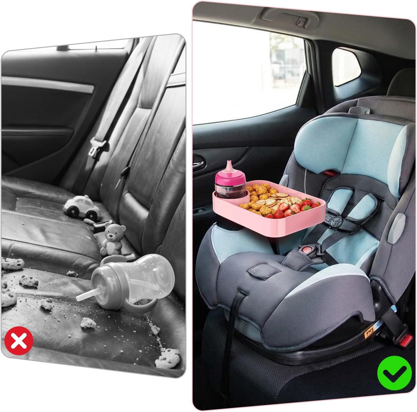Toddler Car Seat Snack Tray with Cup Holder & Dip Well, Pink image 4
