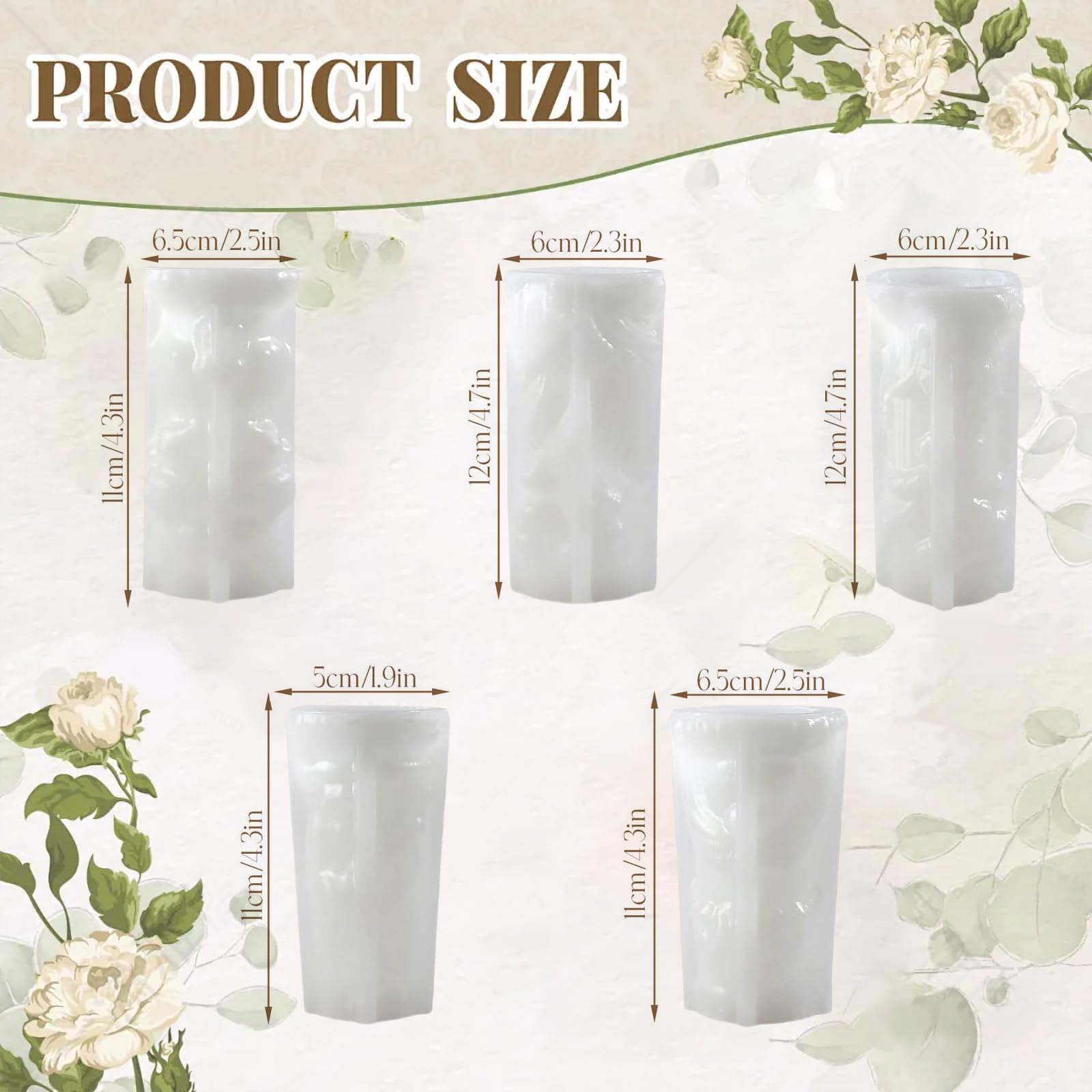 5 pcs Stampi per Candele Cilindriche, Stampi in Silicone per Candele, Stampi 3D Fai da Te per Candele, Resina e Sapone, Decorazione Casa e Candele Profumate