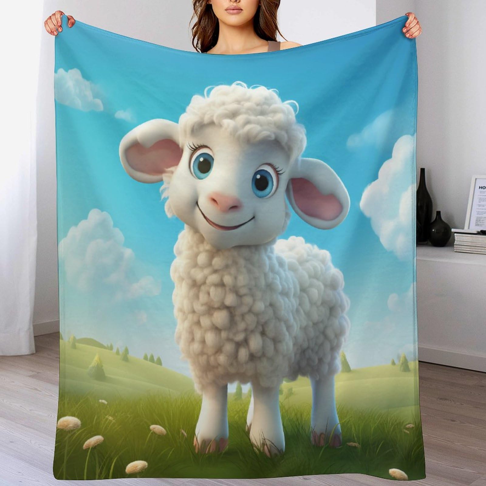 Couverture mouton mignon tendre plaid enfant et adulte jeté de lit doux 130×180