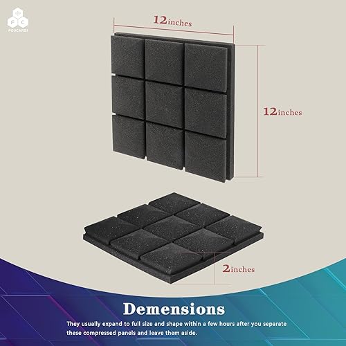 Miniatura 4 de Paquete de 12 paneles de amortiguación de sonido, paneles de espuma acústica de 12 x 12 x 2 pulgadas, paneles de pared a prueba de sonido para