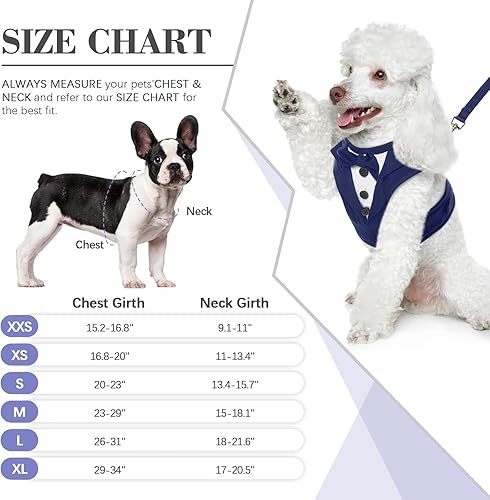 Miniatura 2 de Kuoser Arnés para perro de esmoquin, arnés ajustable para perros pequeños y medianos, traje de boda para perro con corbatín para fiesta