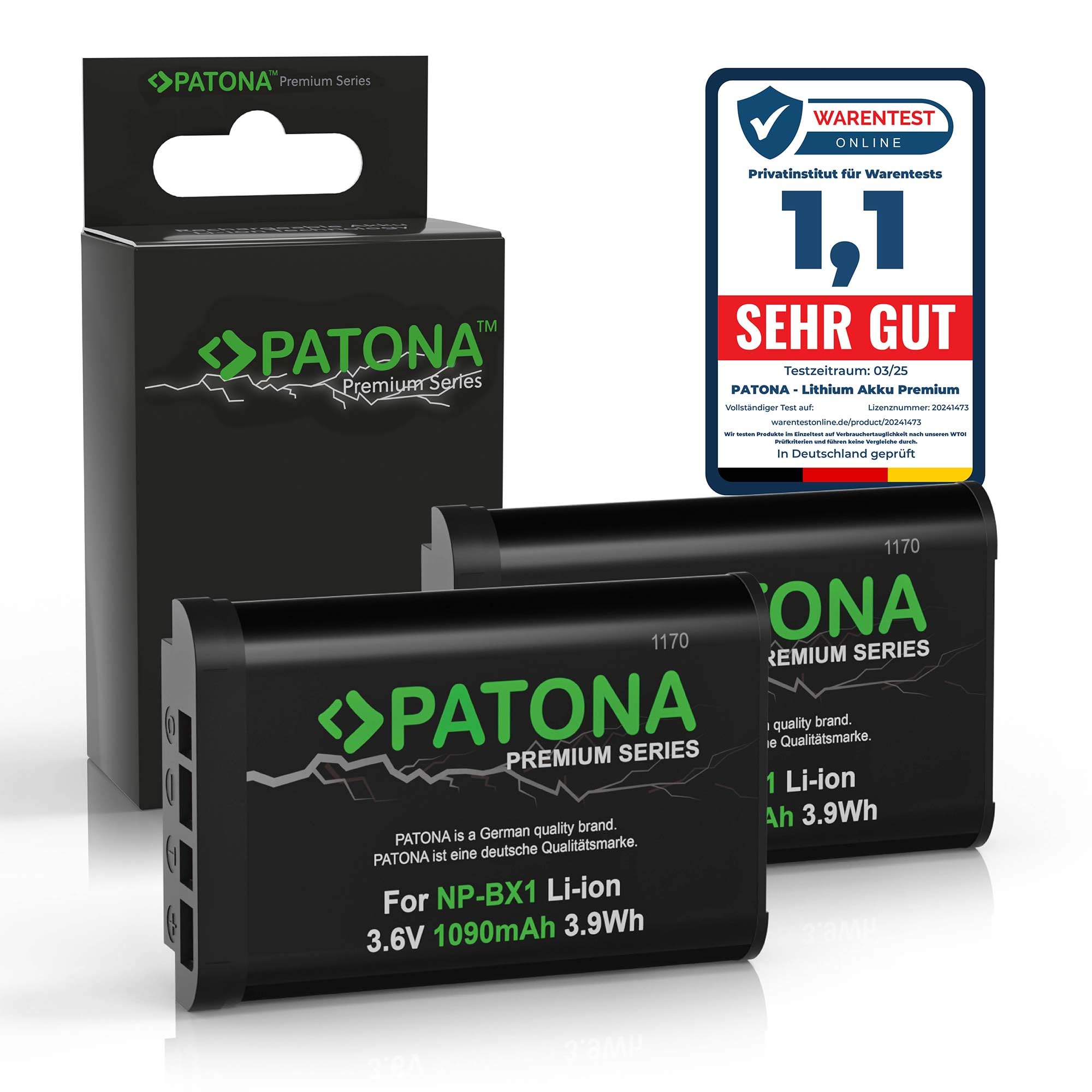 PATONA 2X Premium NP-BX1 Batería 1090mAh Compatible con Sony CyberShot DSC-RX1 R RX1 RX100 II III IV V Vi VII M HX50 HX60 HX80 HX90 HX99 HX400V WX300 WX500 DSC-RX100 DSC-HX50 NPBX1 NP BX1