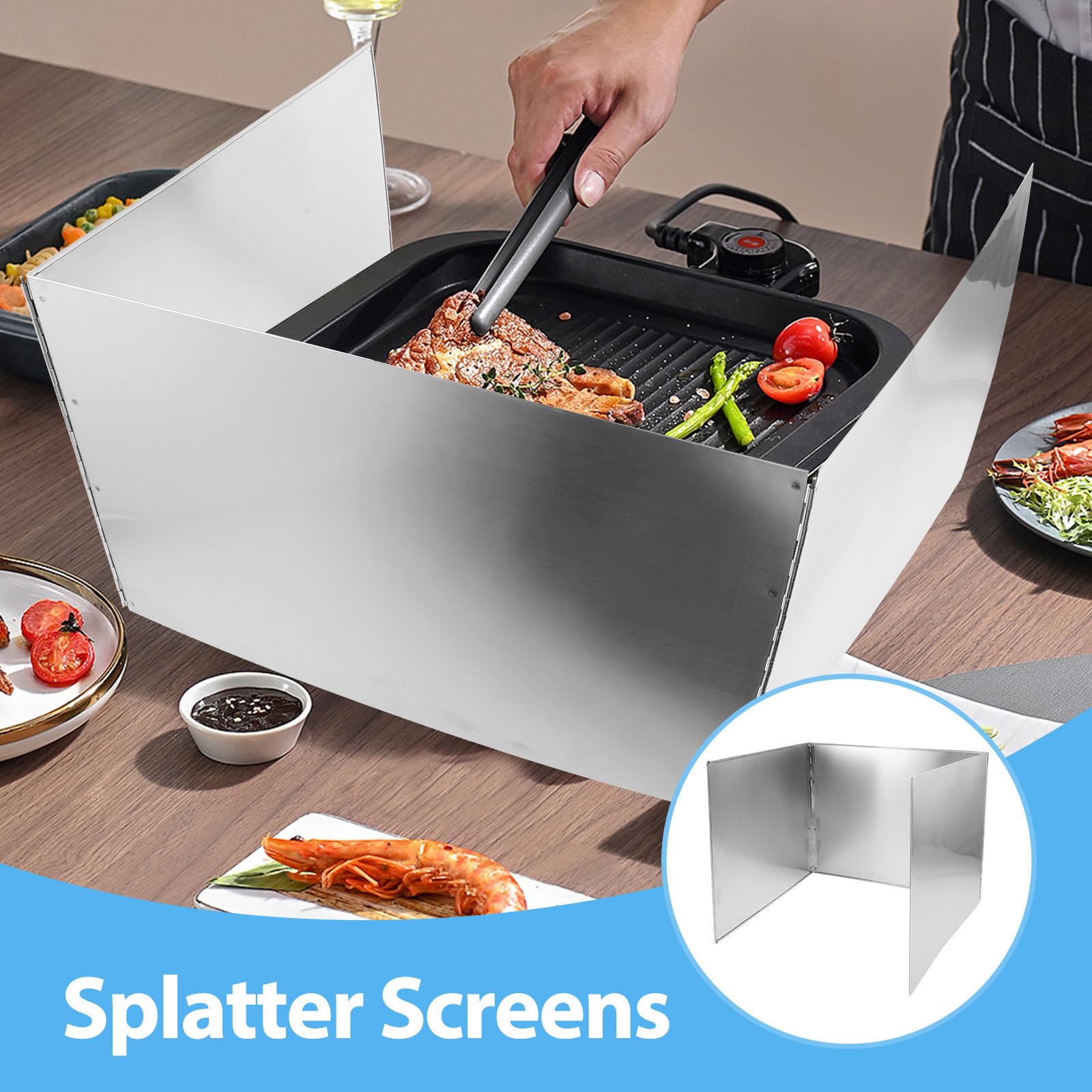 Hemobllo Protector de Salpicaduras Plegable de Acero Inoxidable para Cocina Barrera Resistente al Aceite y Calor Fácil de Limpiar Diseño Compacto para Estufas y Encimeras Domésticas