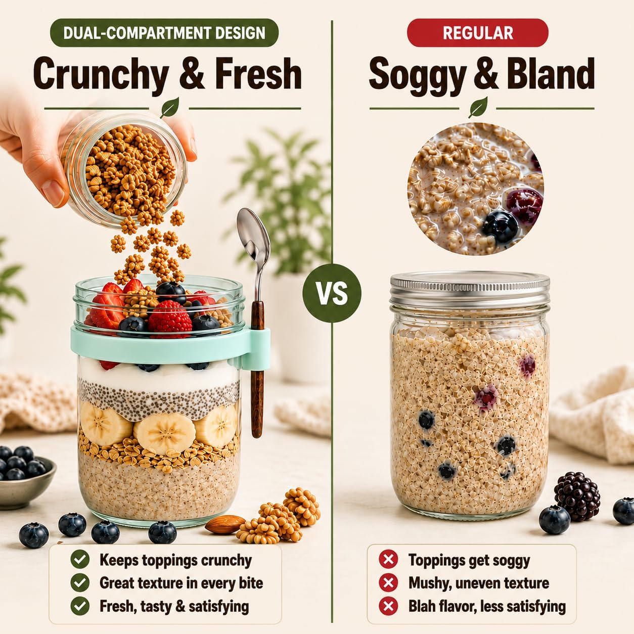 Overnight Oats Containers, Yogurt Parfait Glass Jars