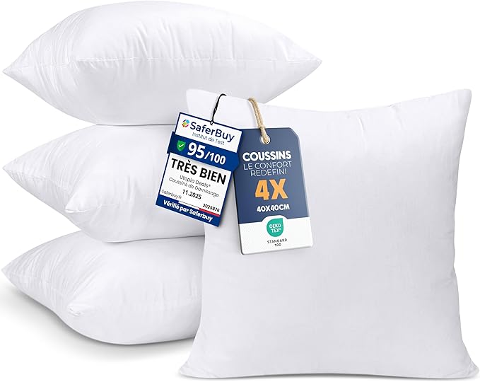 Utopia Bedding Lot de 4 Coussins de Rembourrage de 40 x 40 cm – Coussin intérieur – Coussin de canapé – Blanc à 18.94€